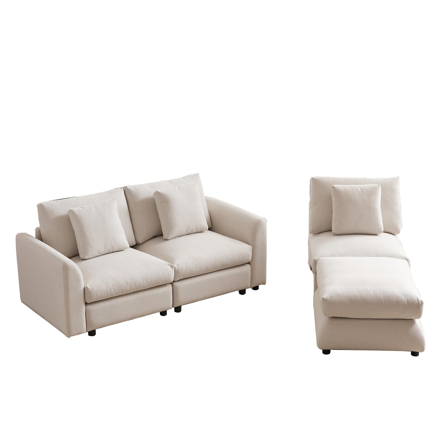 Canapé modulaire moderne en L avec pouf, 3 coussins et 3 oreillers pour le salon