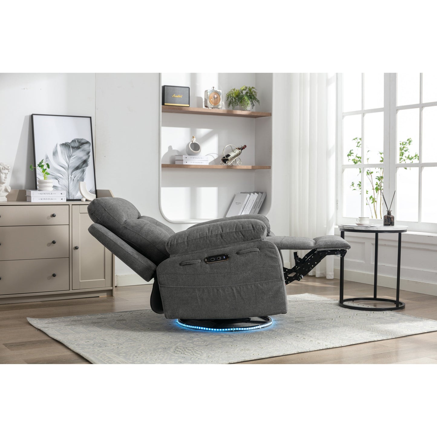 Fauteuil inclinable électrique moderne avec haut-parleur Bluetooth, éclairage LED, ports de chargement USB, repose-pieds rétractable et poches de rangement