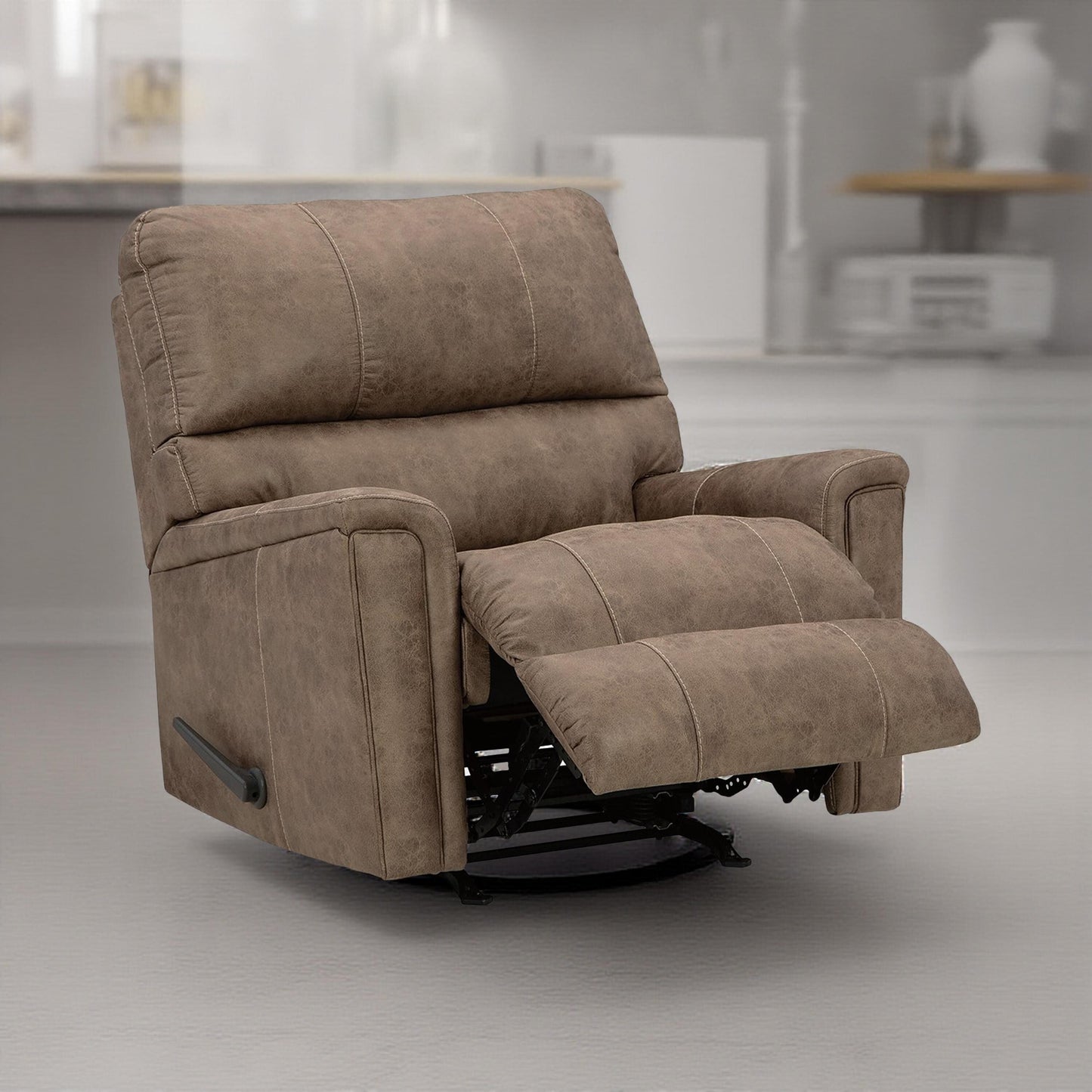 Fauteuil inclinable à bascule manuel Nav, similicuir marron fossile patiné