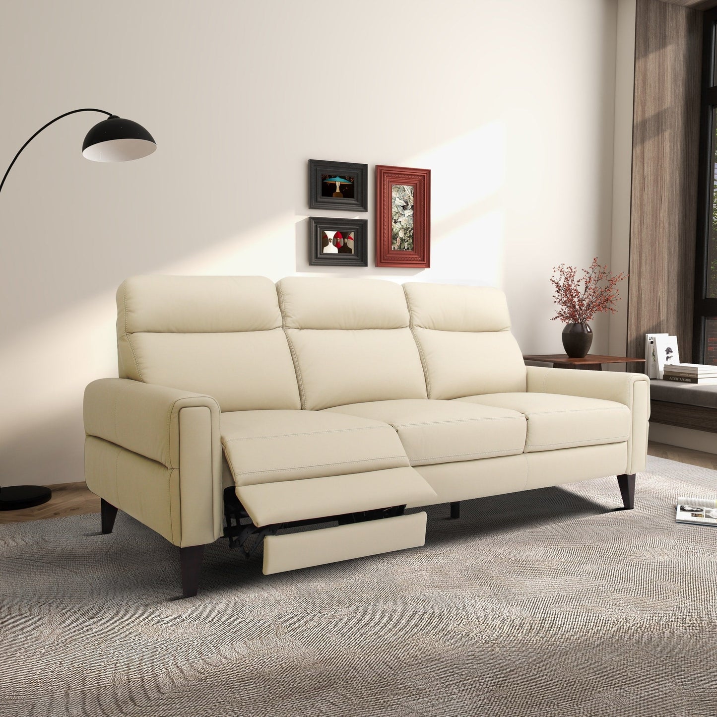 Canapé inclinable en cuir véritable à dossier serré Nimbus de style milieu de siècle moderne