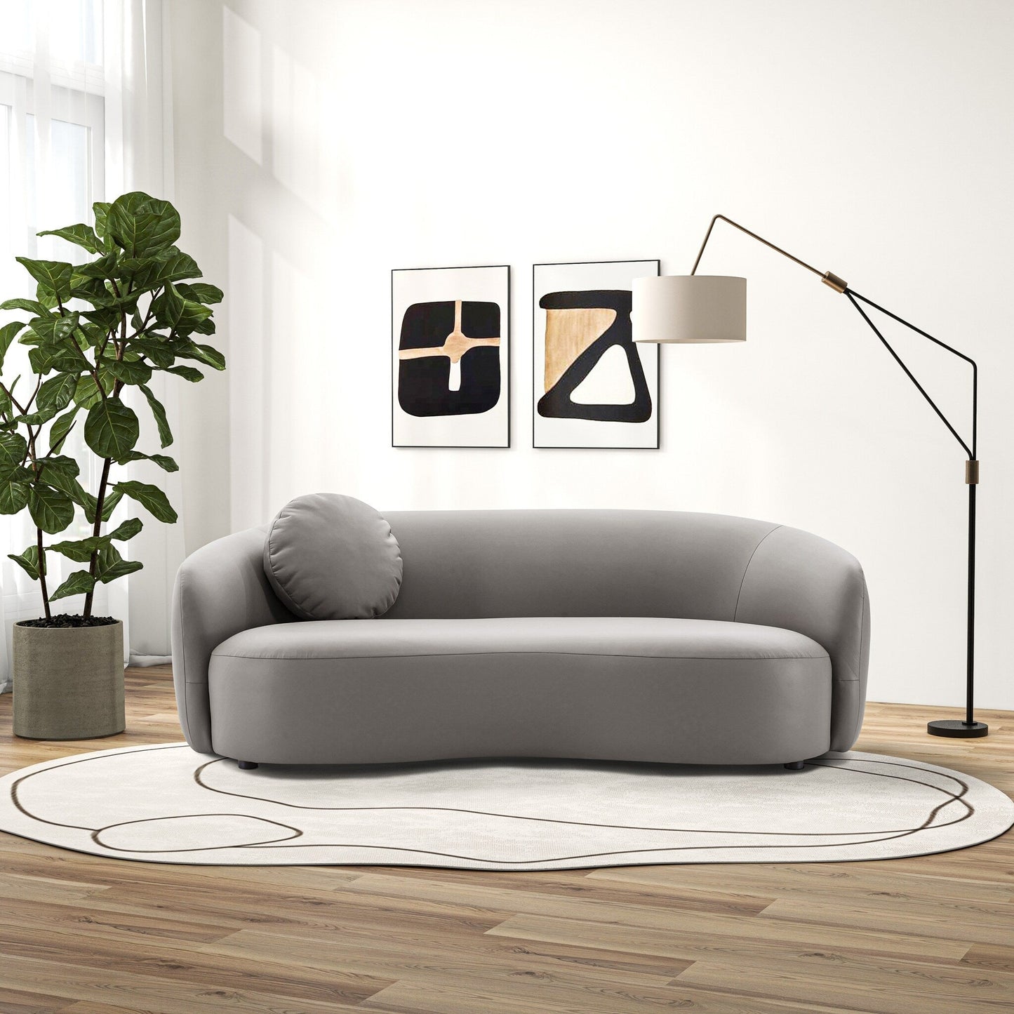 Canapé en cuir courbé moderne de style Japandi Nova du milieu du siècle