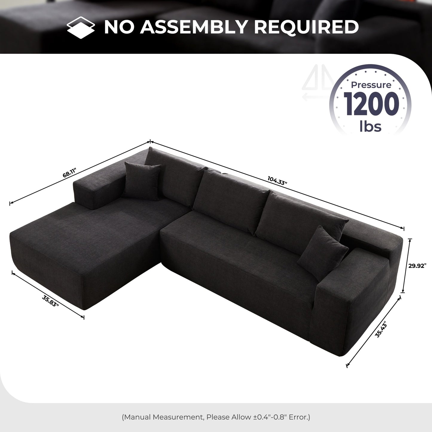 Canapé méridienne OVIOS résistant aux rayures, aucun assemblage requis