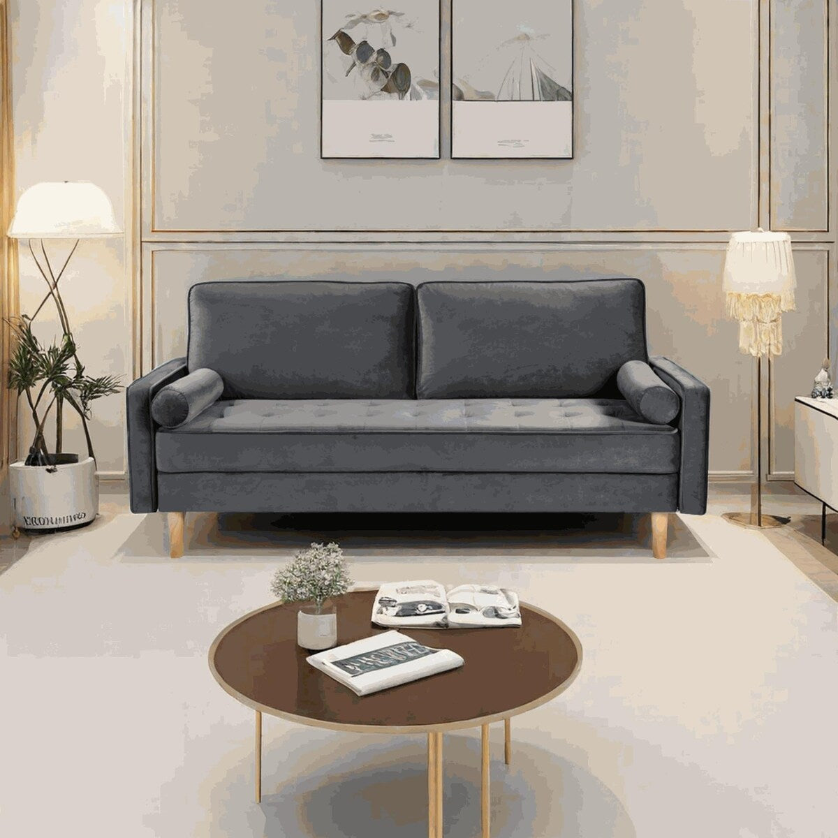 Canapé causeuse en velours Oaks Aura, choix multicolore, simple et de petite taille, canapé droit en tissu rétro américain