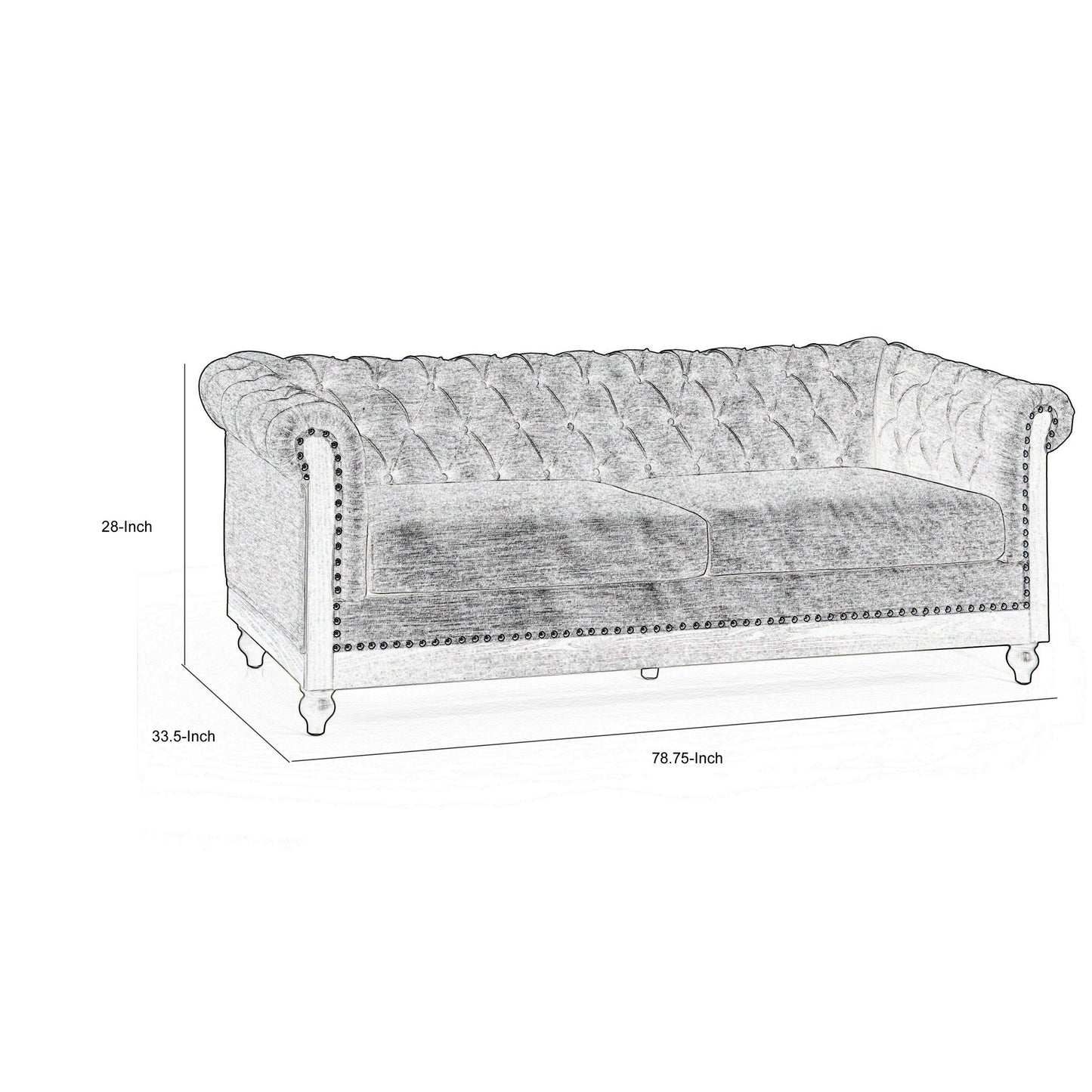 Canapé Ober, Chesterfield capitonné à boutons, rivets, gris, 86 pouces, taupe brun