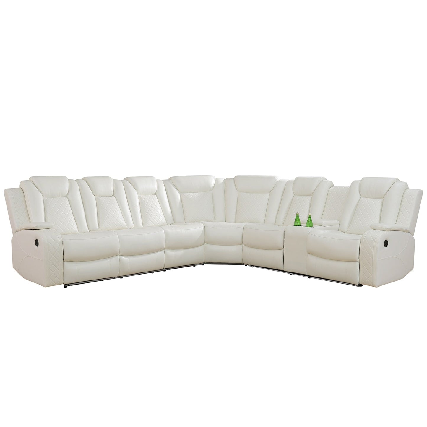 Ensemble de canapés inclinables de salon 3 pièces en cuir respirant blanc cassé