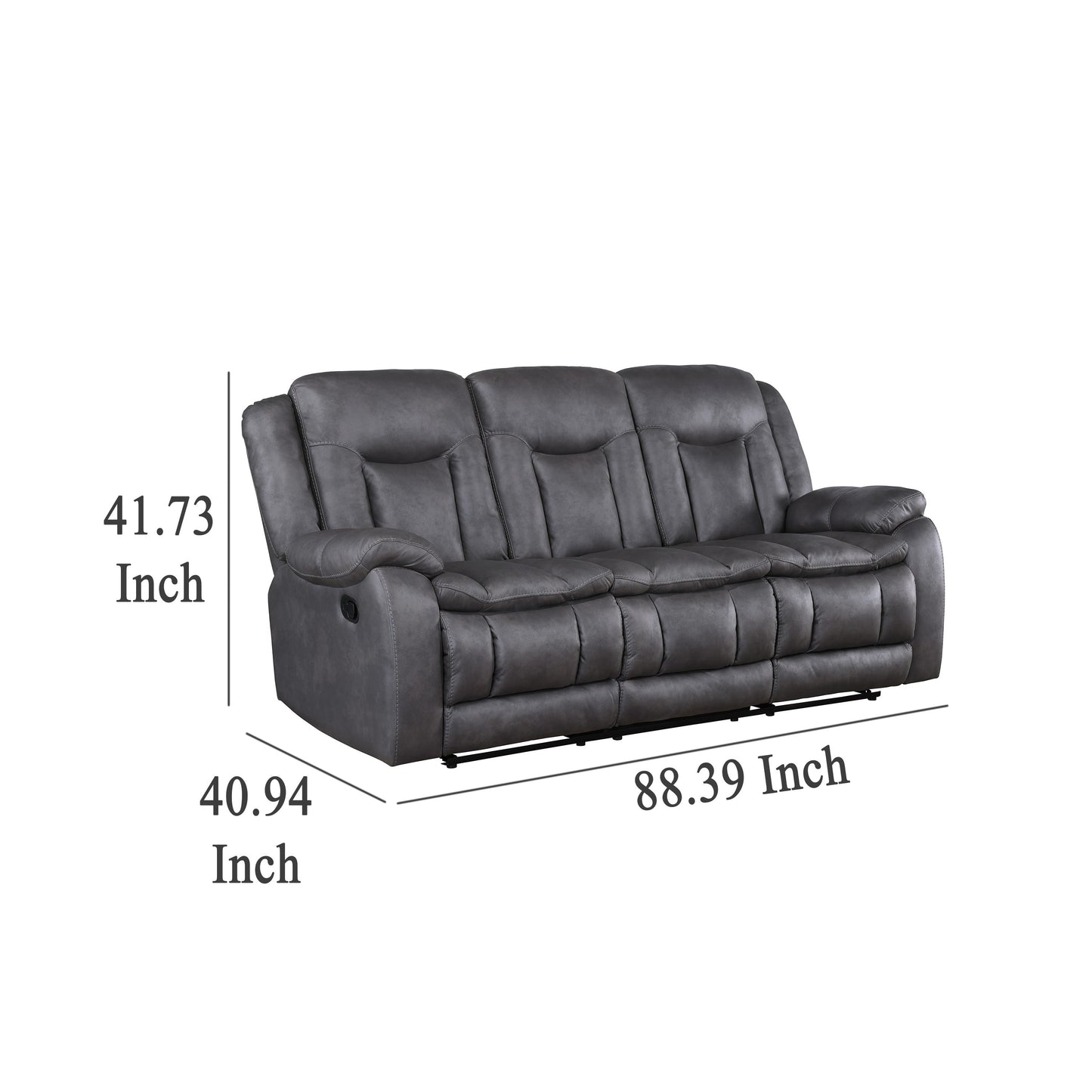 Canapé inclinable manuel double Olaf, similicuir gris foncé, 223 cm