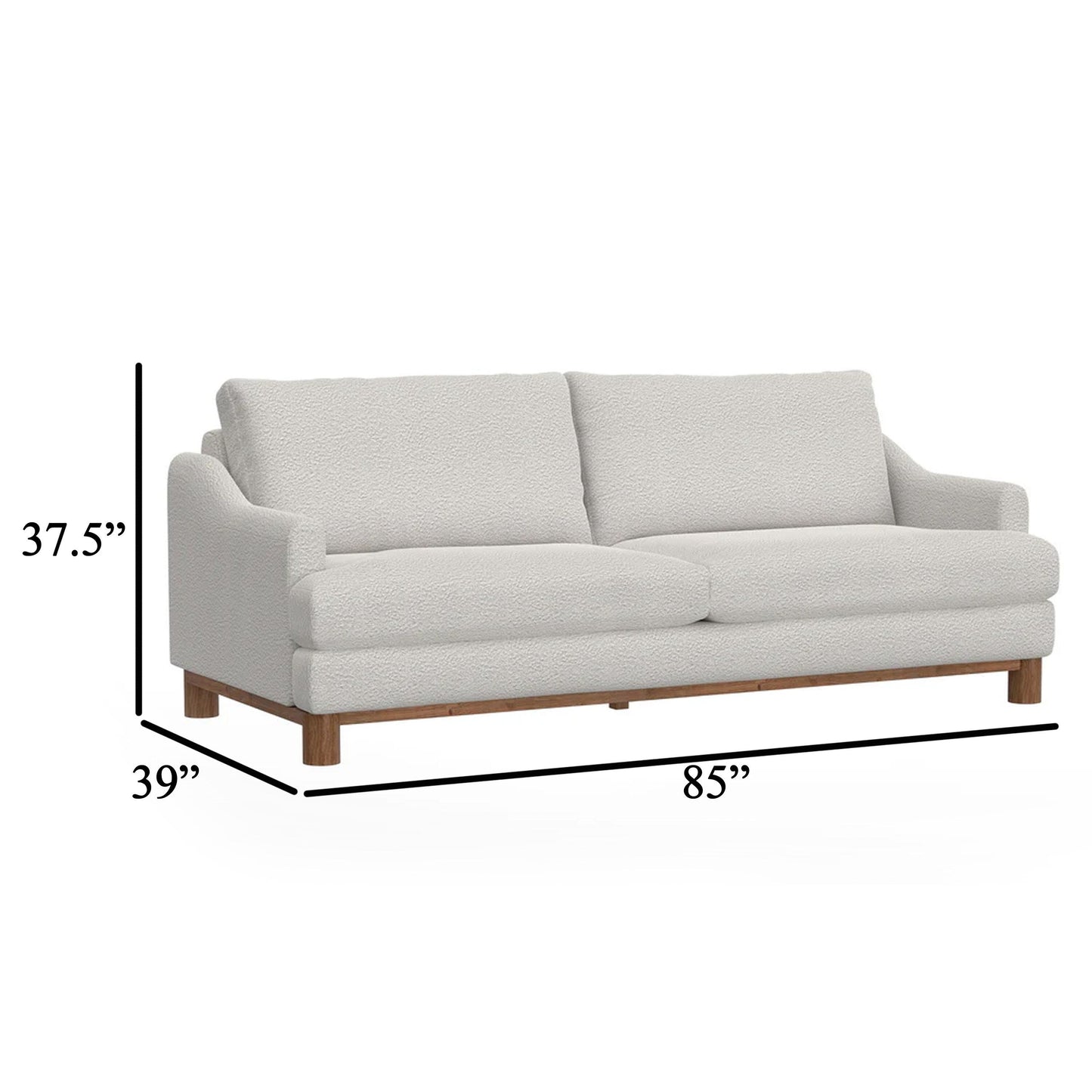Canapé Olum, 2 coussins décoratifs, moderne, 215 cm, polyester blanc crème