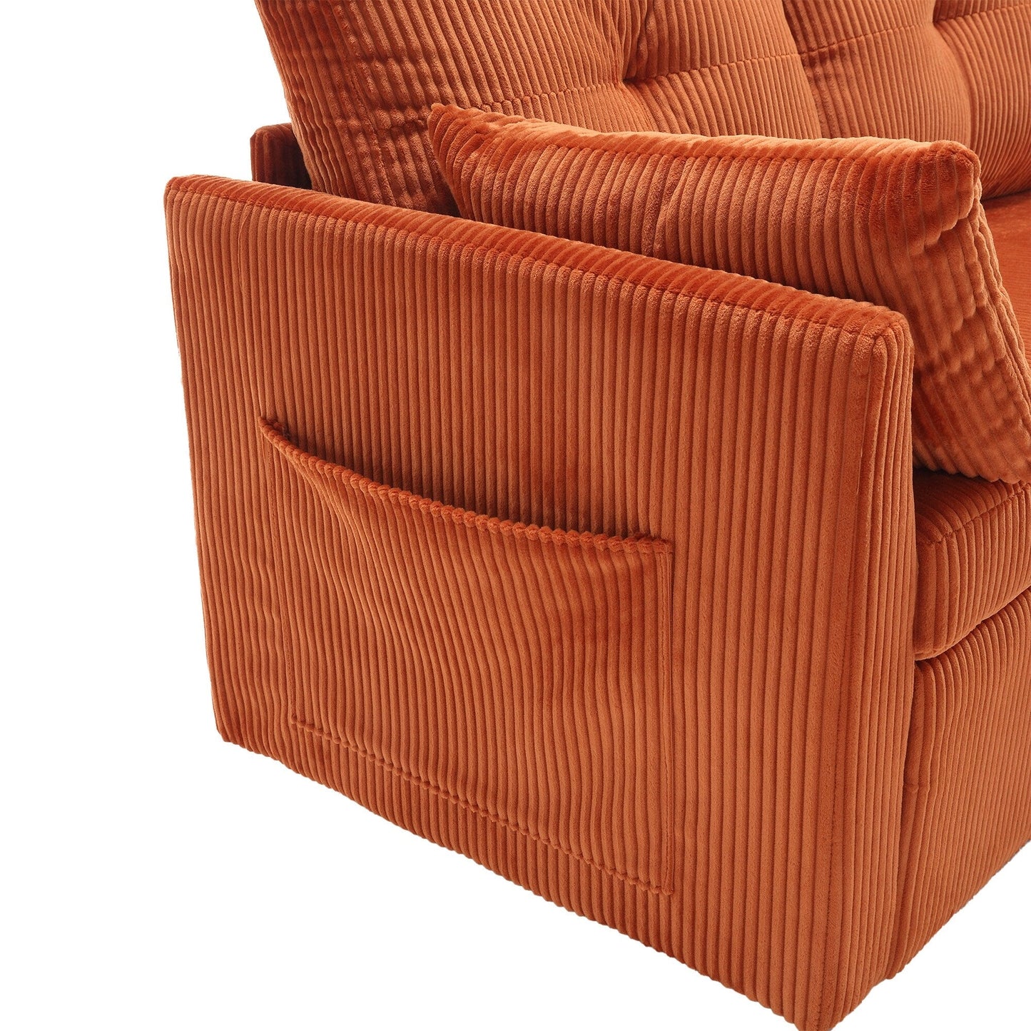 Canapé en tissu orange en forme de L de 206 cm : méridienne réversible, rangement, structure en bois massif et assise en mousse