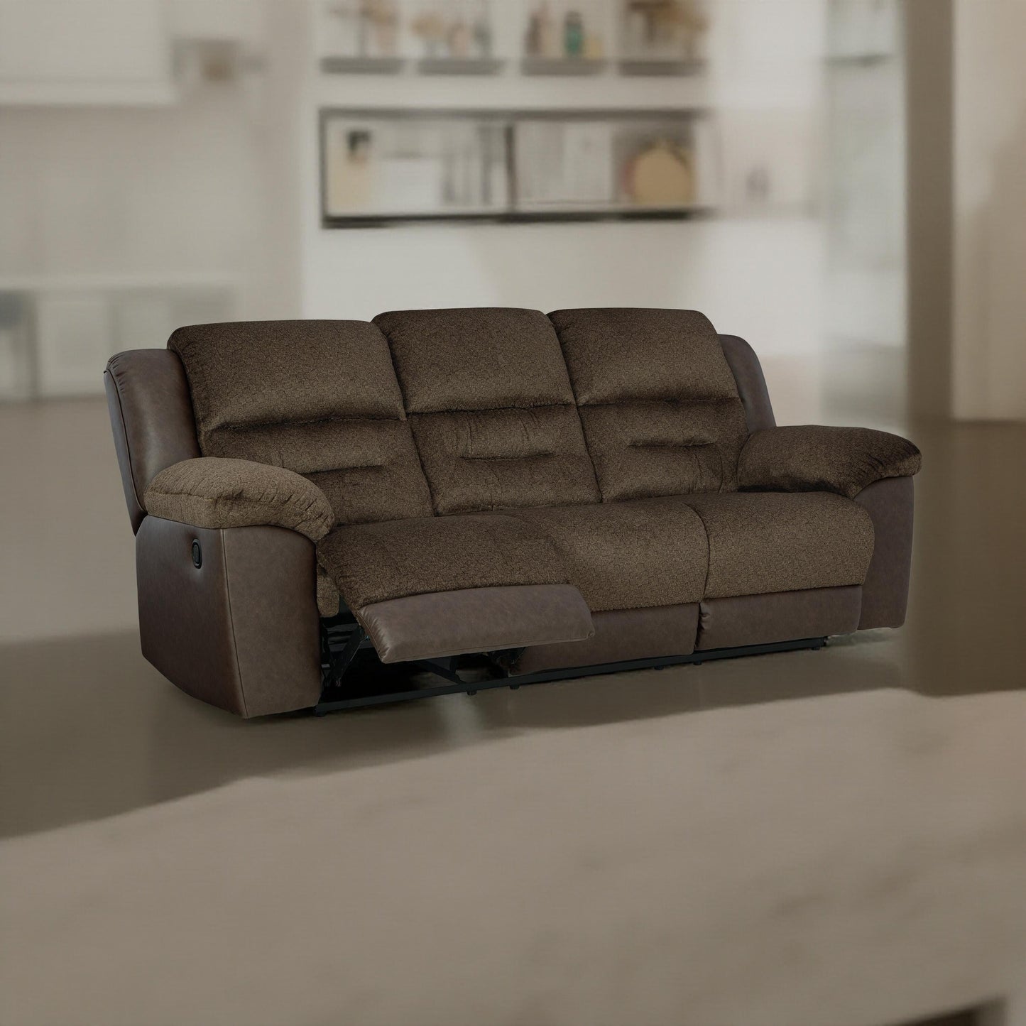 Canapé inclinable manuel Orman, similicuir marron chocolat mat, 91 pouces