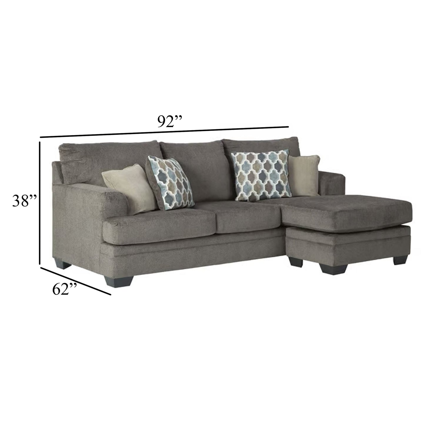Canapé-lit Orsten, chenille gris ardoise, 4 coussins décoratifs, 233 cm
