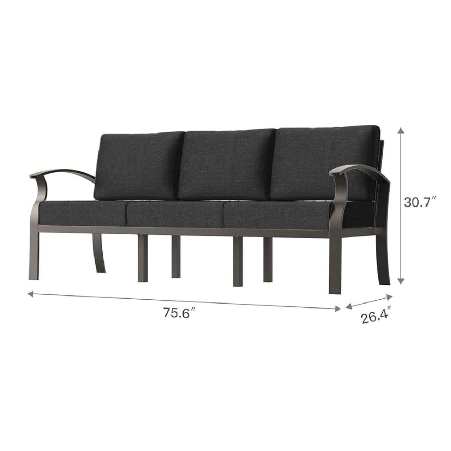 Canapé d'extérieur en aluminium avec coussins noirs