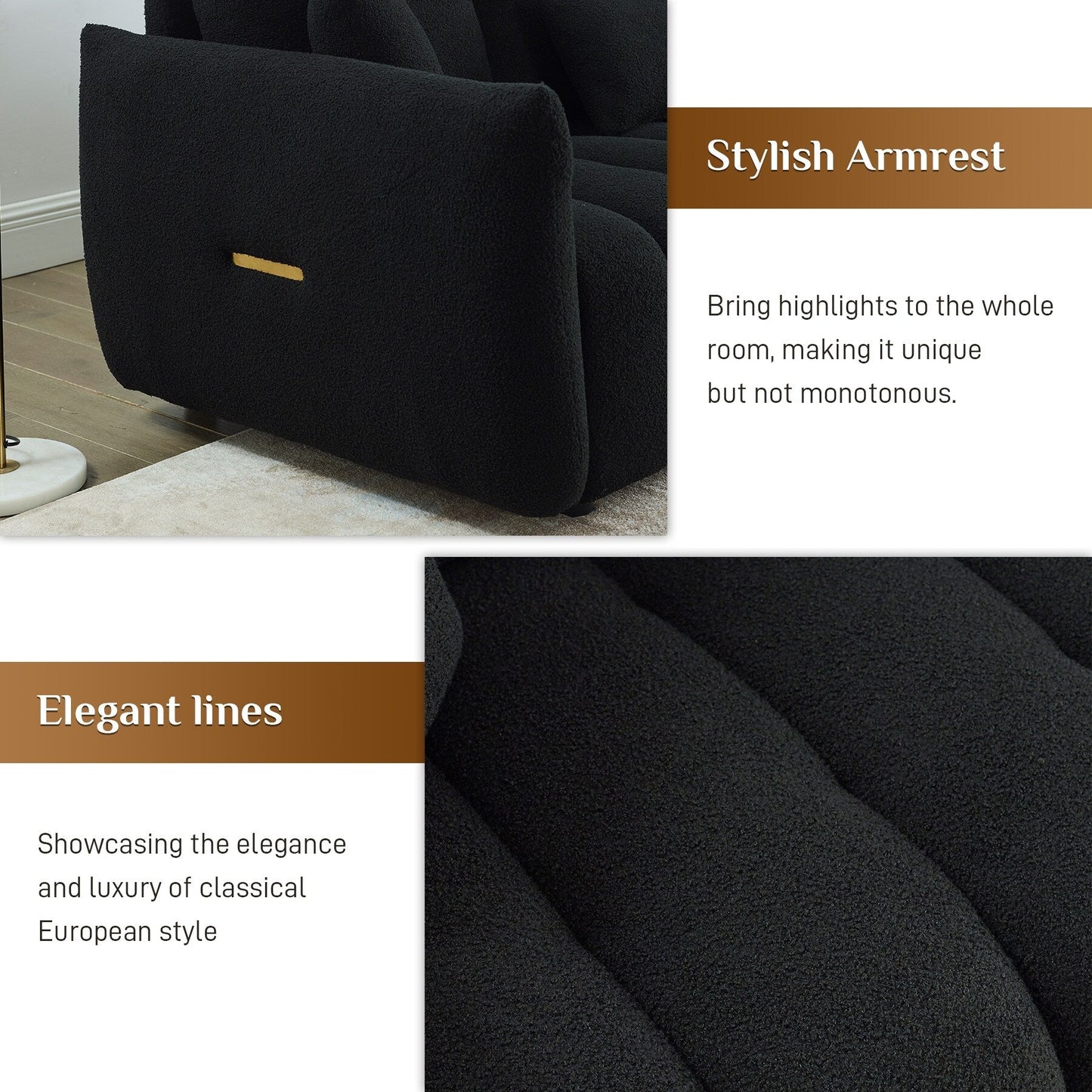 Canapé Ouyessir rembourré en tissu doux avec 3 coussins