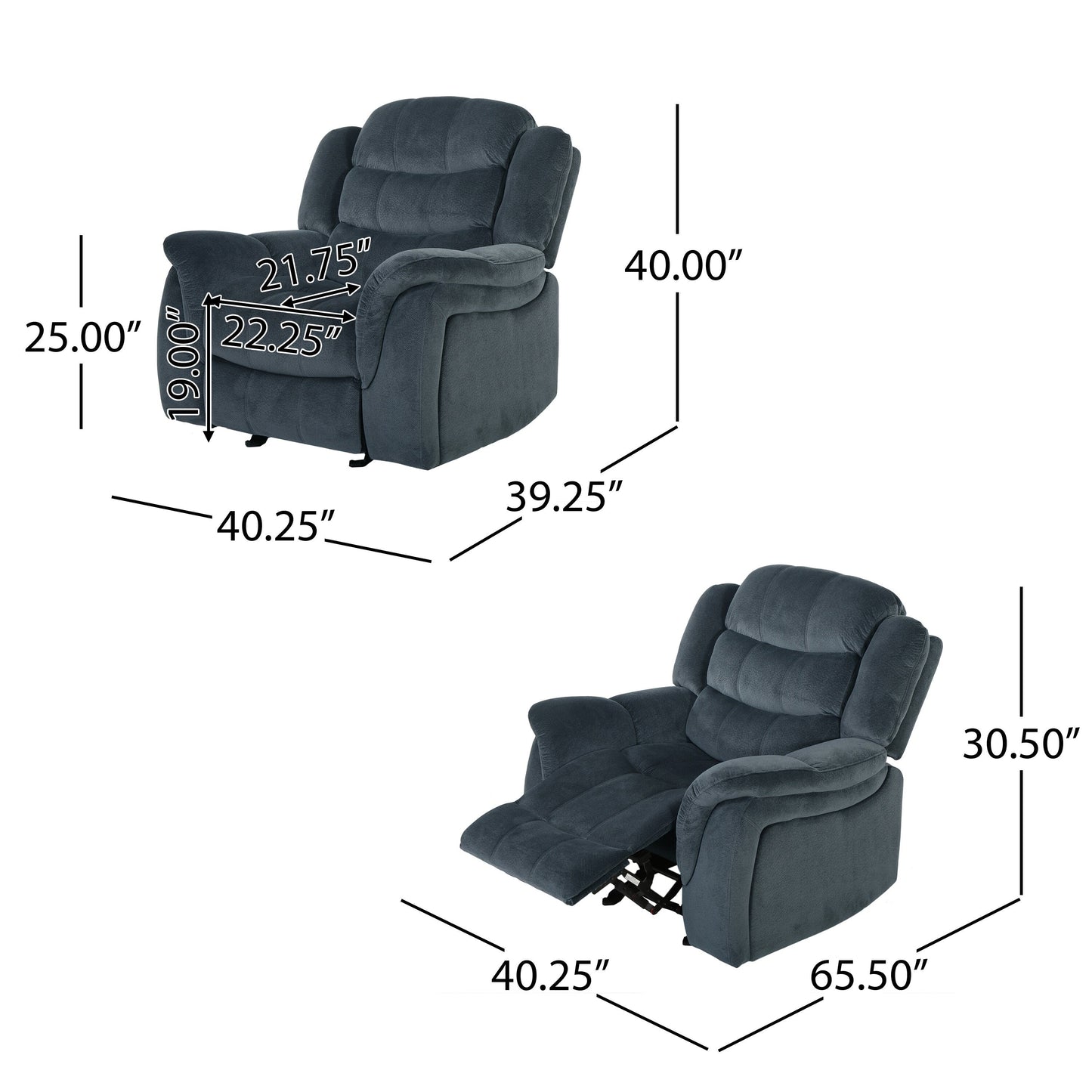Fauteuil inclinable surdimensionné en tissu pelucheux marron avec siège spacieux et design classique
