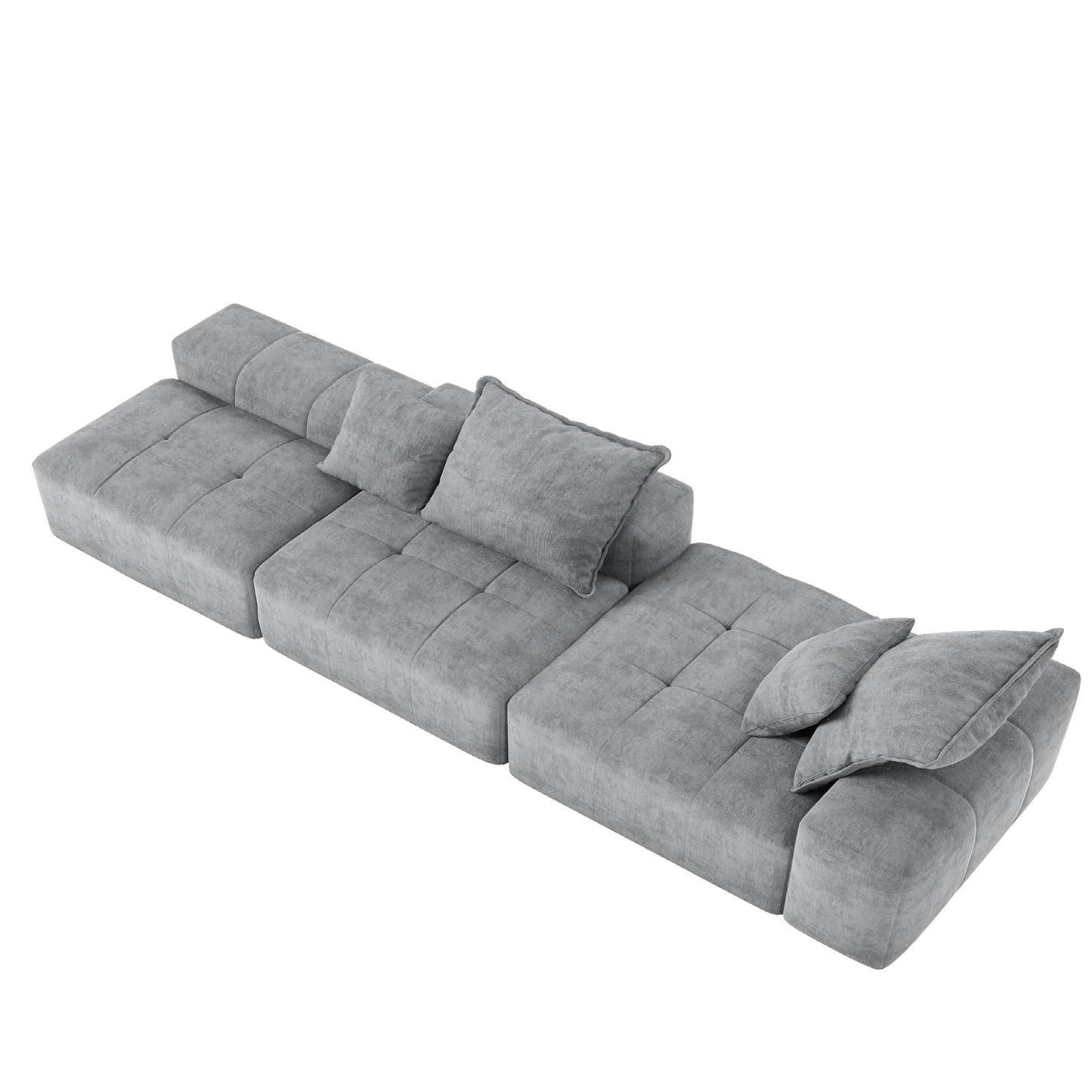 Canapé modulaire sectionnel surdimensionné en chenille avec pouf, méridienne, 1 accoudoir et 4 coussins pour le salon