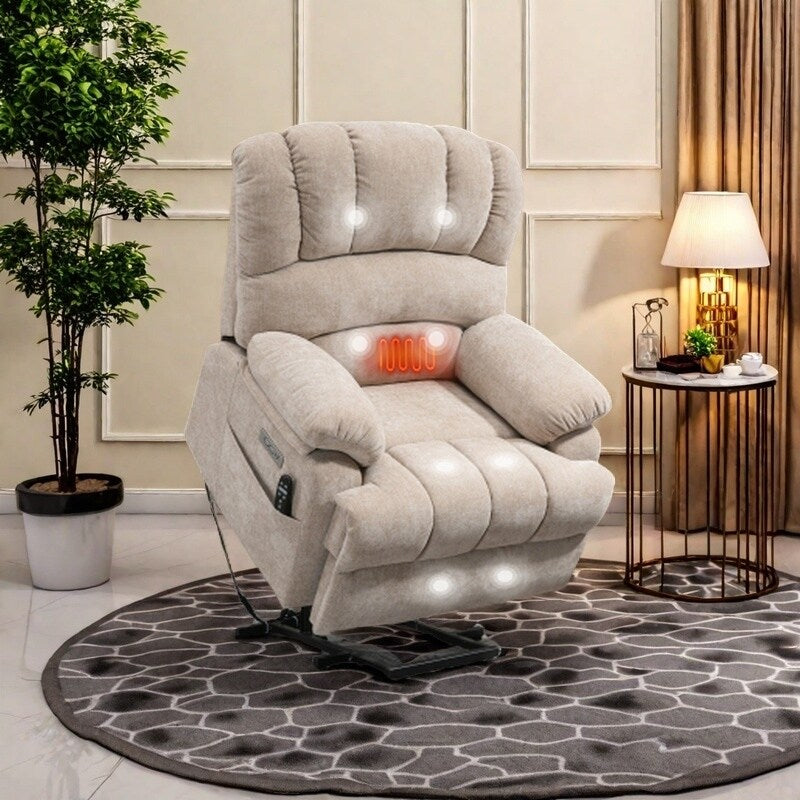 Fauteuil inclinable électrique surdimensionné avec massage, chauffage, vibrations à 8 points, chauffage lombaire, port USB, deux poches latérales