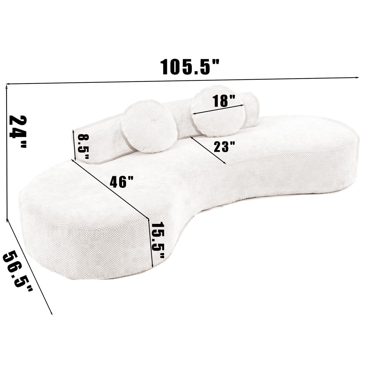 Canapé nuage rose moderne minimaliste 105,5 en velours côtelé incurvé avec 2 coussins, aucun assemblage requis