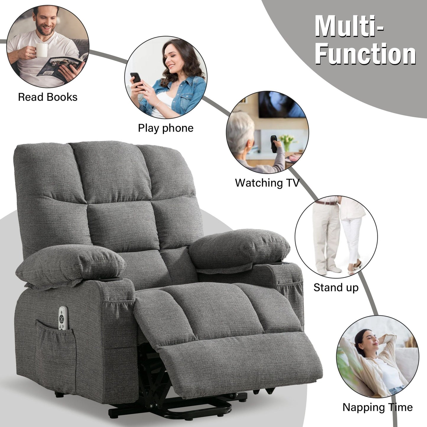 Fauteuil de massage électrique, adapté aux personnes âgées, avec fonctions de chauffage et de vibration, cuir PU avec USB, c