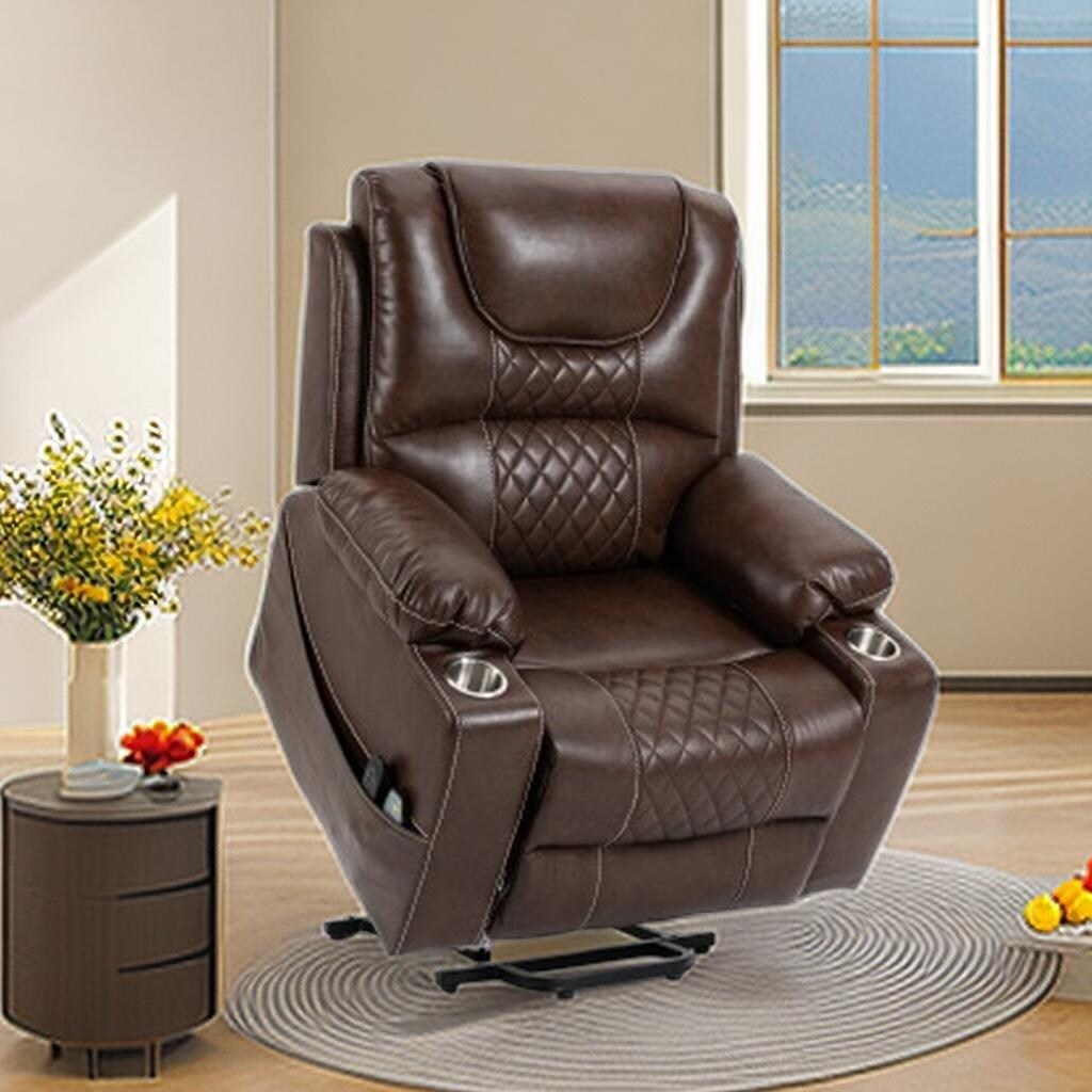 Fauteuil inclinable électrique en cuir synthétique avec massage et chauffage pour personnes âgées