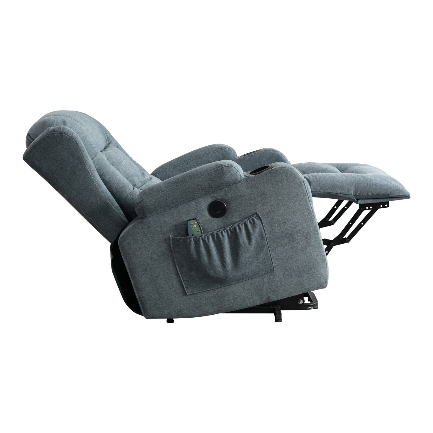 Fauteuil inclinable électrique avec massage par vibration, chauffage, port USB et poches de rangement latérales