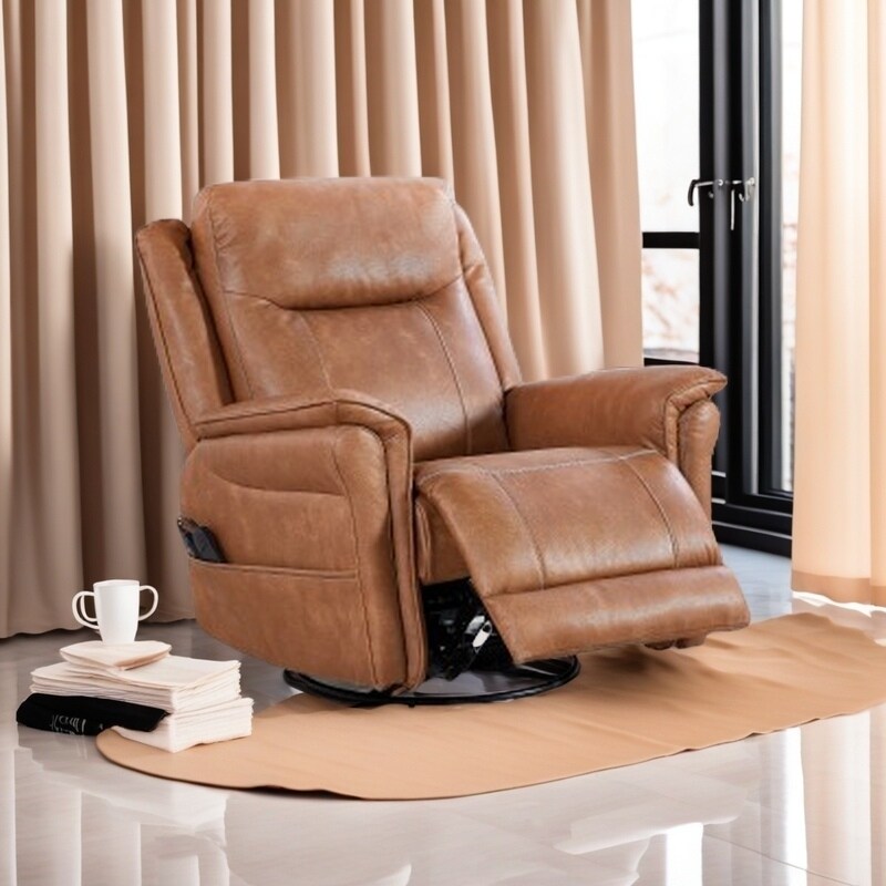 Fauteuil inclinable pivotant et électrique avec moteur OKIN, 8 points de vibration, chauffage lombaire, repose-pieds extensible, inclinaison infinie