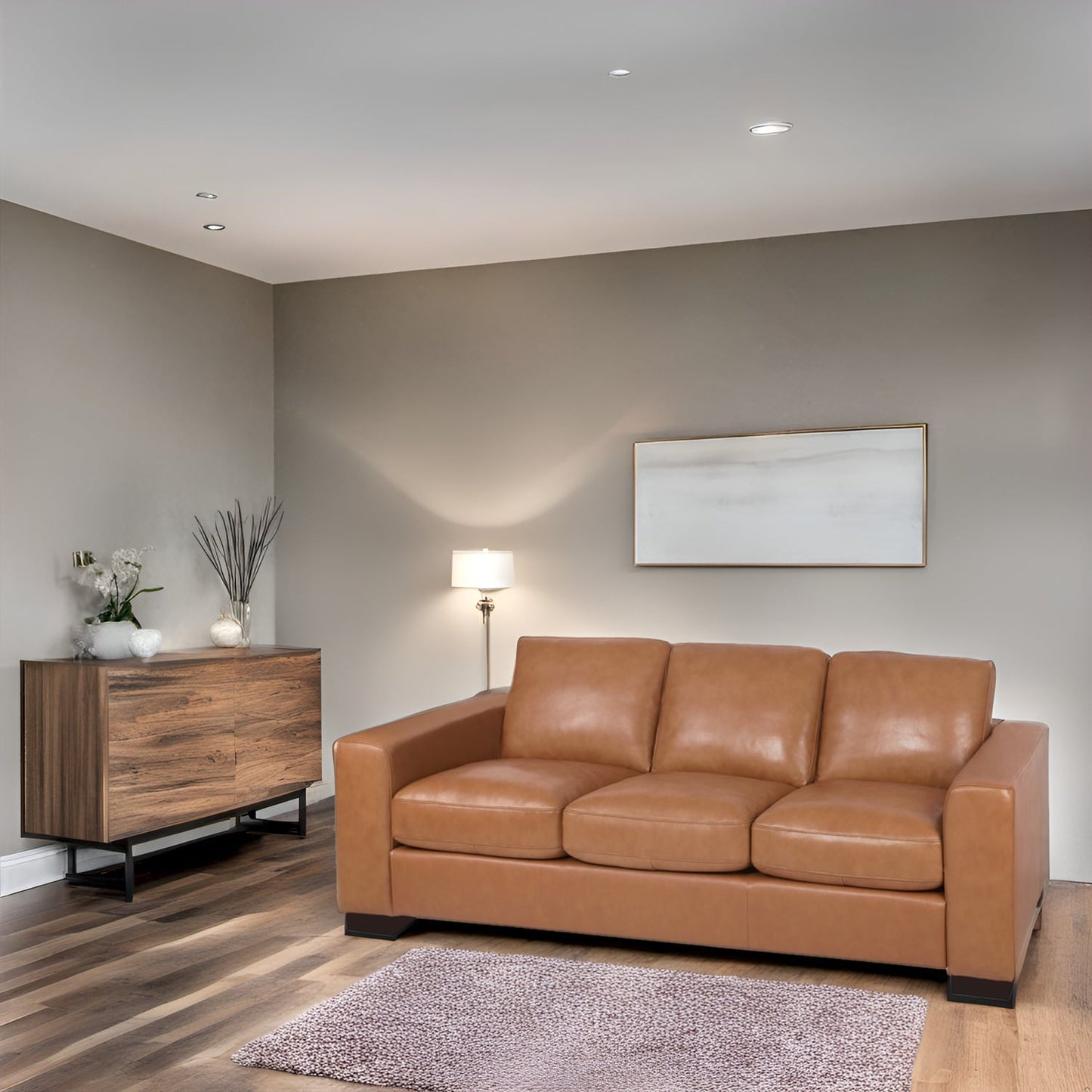 Canapé 3 places en cuir véritable de qualité supérieure avec assise moelleuse et coussins en plumes d'oie pour un confort ultime