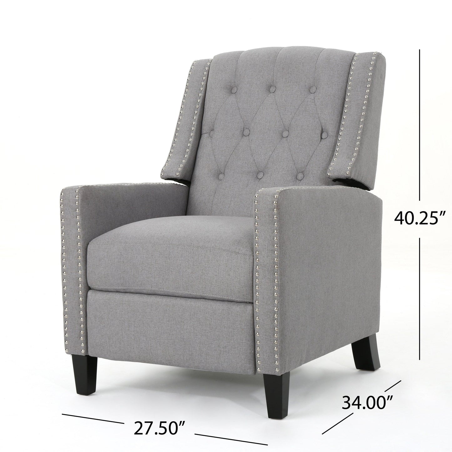 Fauteuil inclinable à dossier capitonné, bois de bouleau, tissu gris