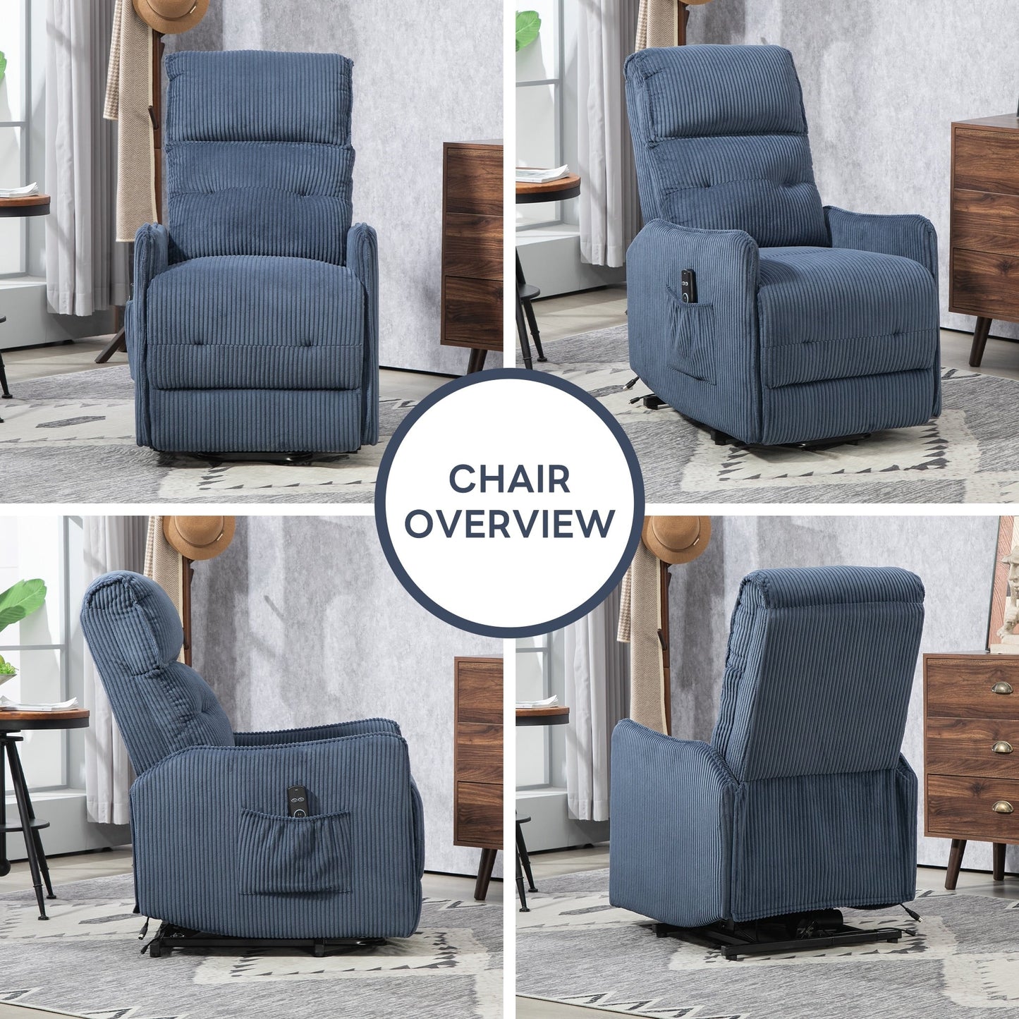 Fauteuil inclinable électrique pour adultes, avec coussin de siège à ressorts ensachés et poche latérale