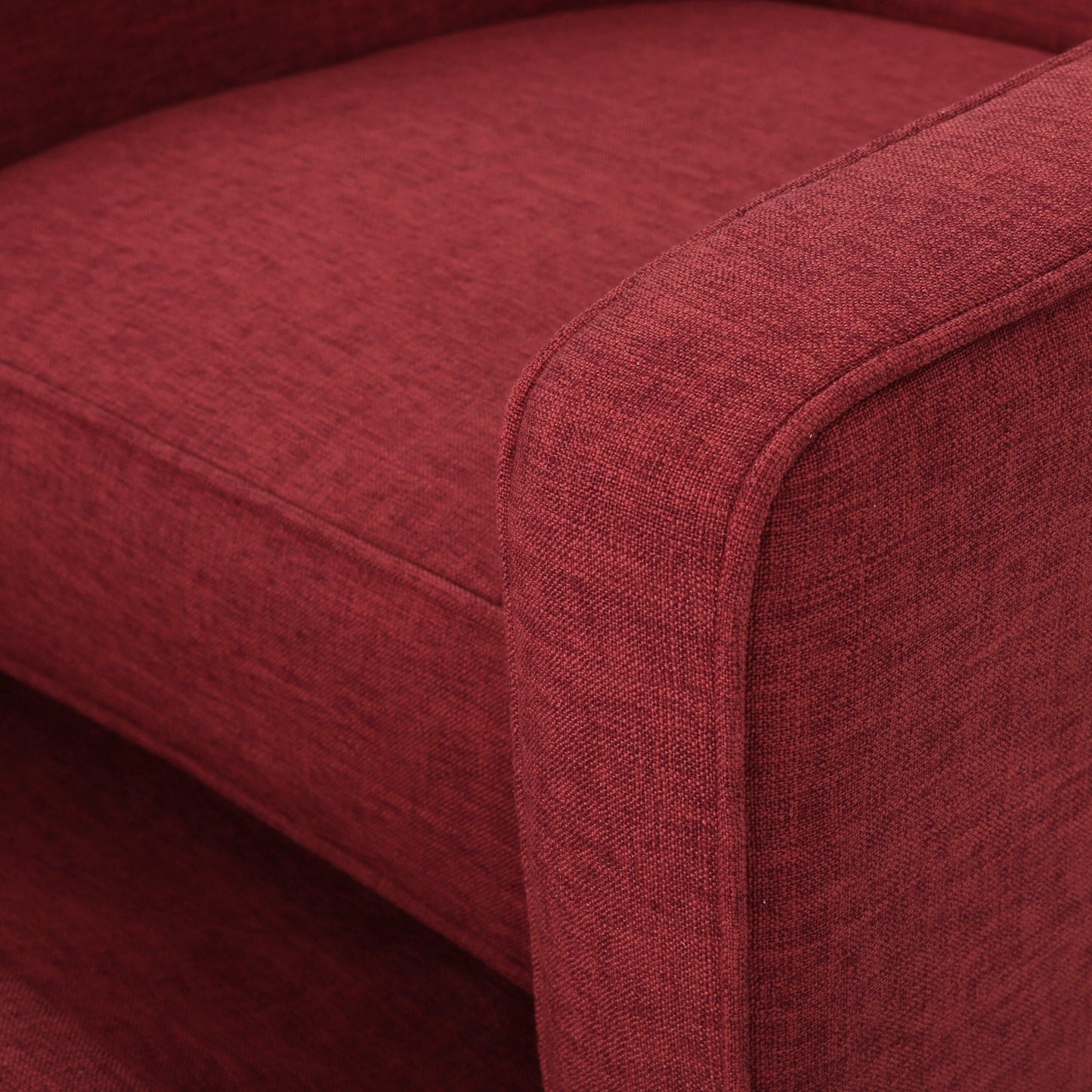 Fauteuil inclinable rembourré en tissu rouge style milieu du siècle avec repose-pieds, dossier capitonné et pieds en hêtre