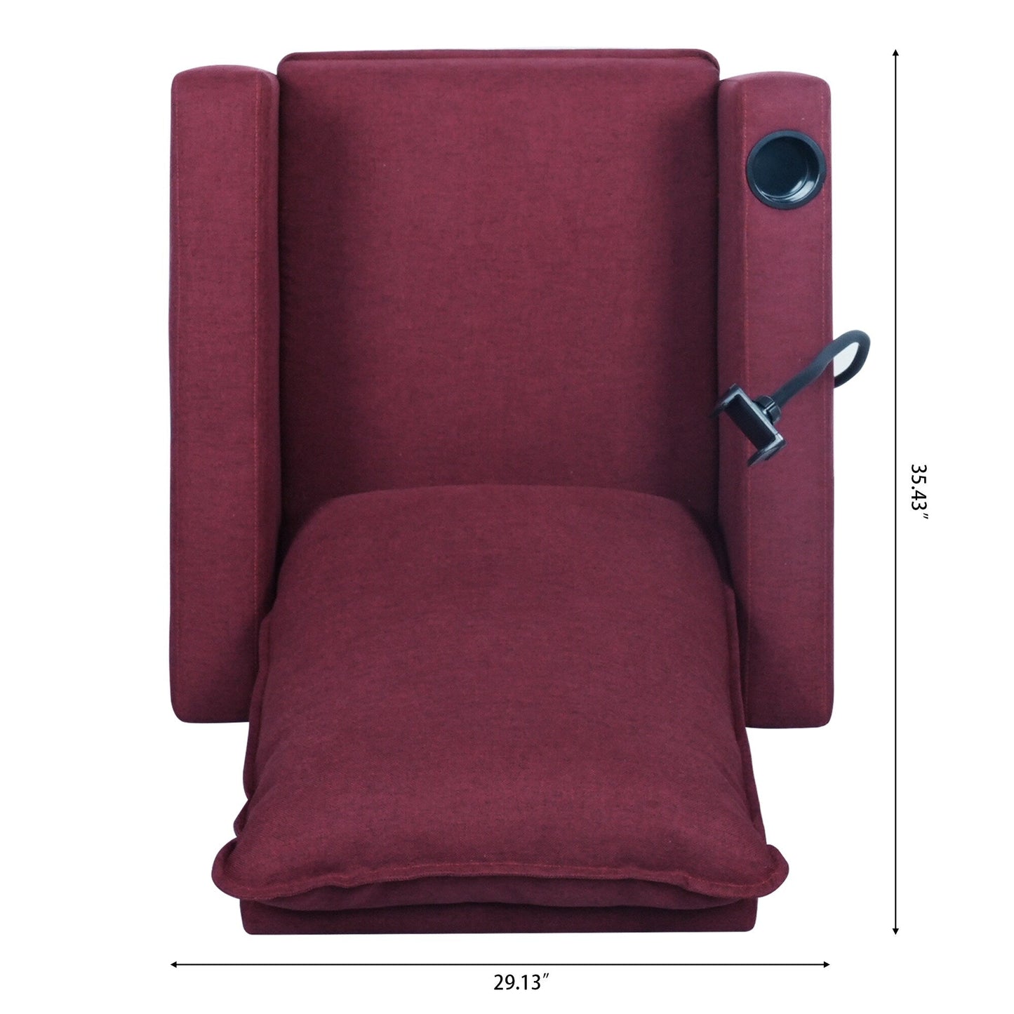 Fauteuil inclinable manuel moderne en tissu rouge avec support pour téléphone portable, porte-gobelet et repose-pieds