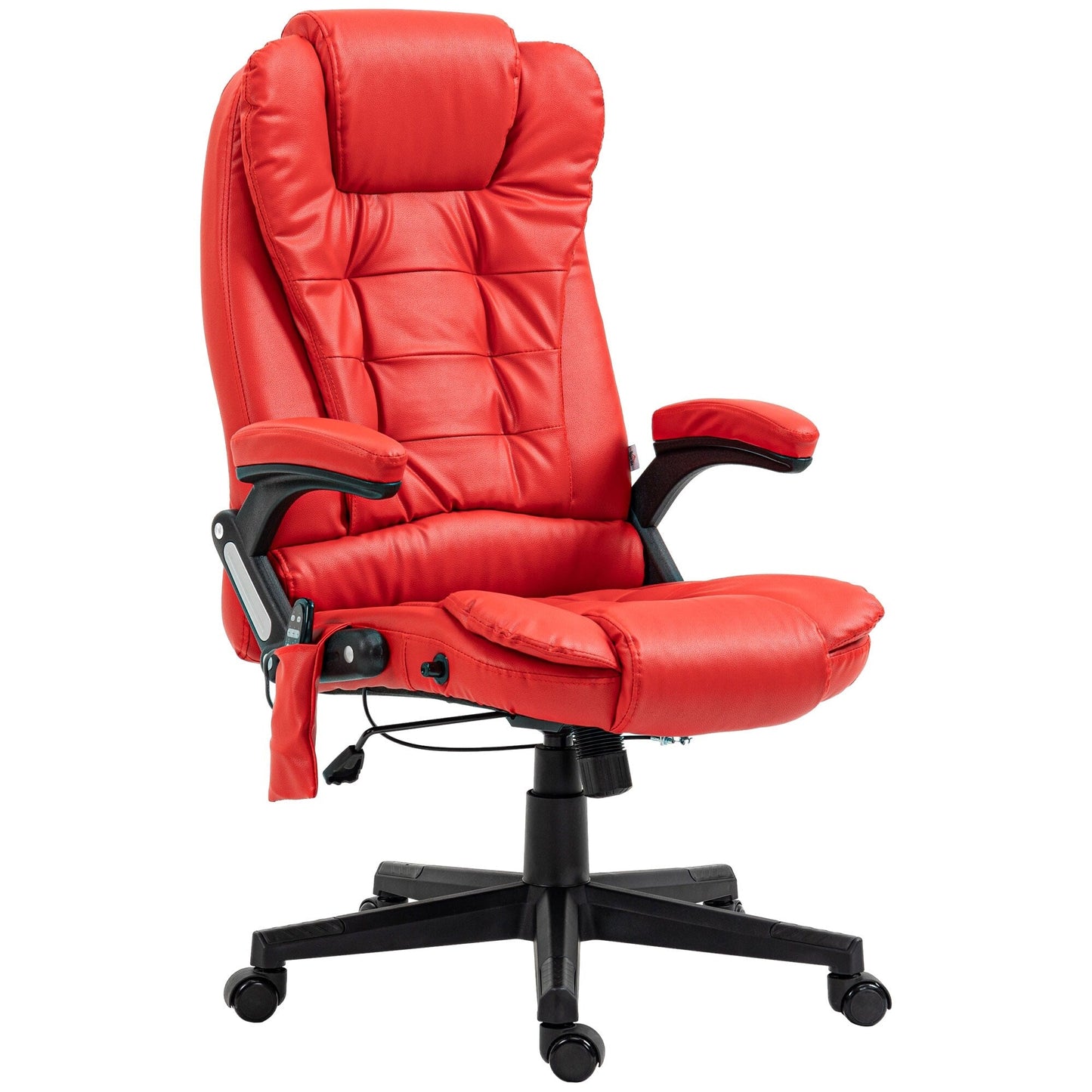 Fauteuil de bureau inclinable pivotant à 360° en cuir PU rouge avec massage par vibration, chauffage lombaire et hauteur réglable