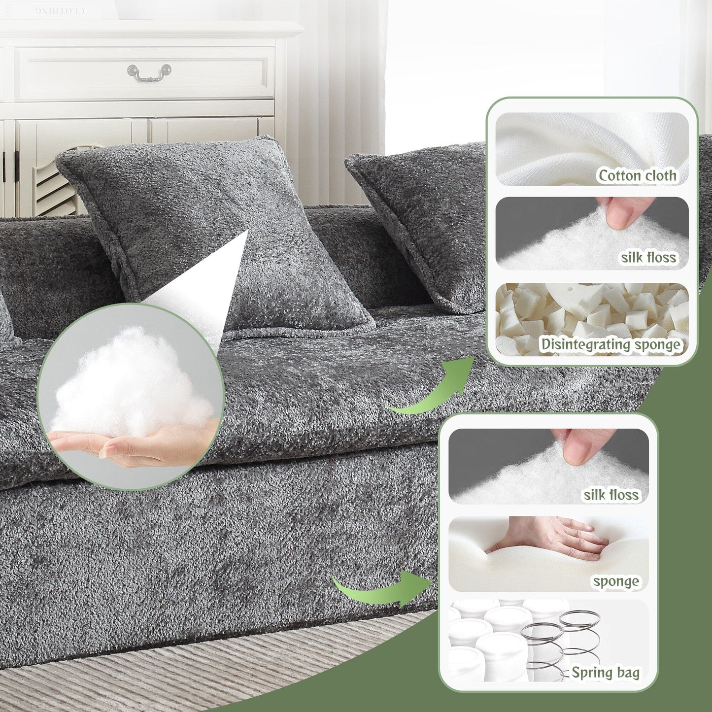 Canapé 3 places Boucle de Roomfitters, canapé surdimensionné avec double assise et design d'angle pour appartement ou bureau, orienté à droite