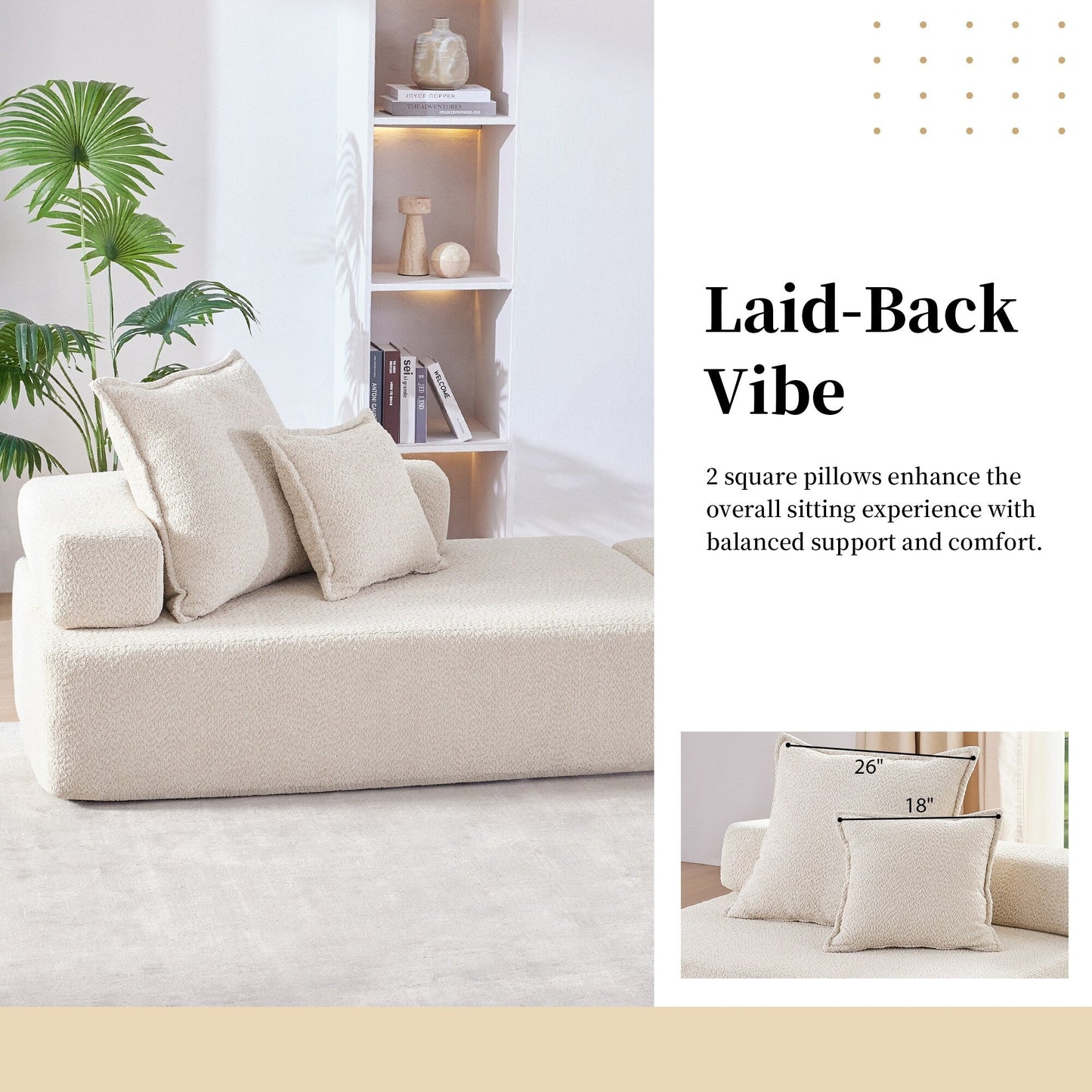 Canapé modulaire Boucle Roomfitters avec ensemble convertible 2 pièces, canapé de salon surdimensionné rempli de mousse, beige