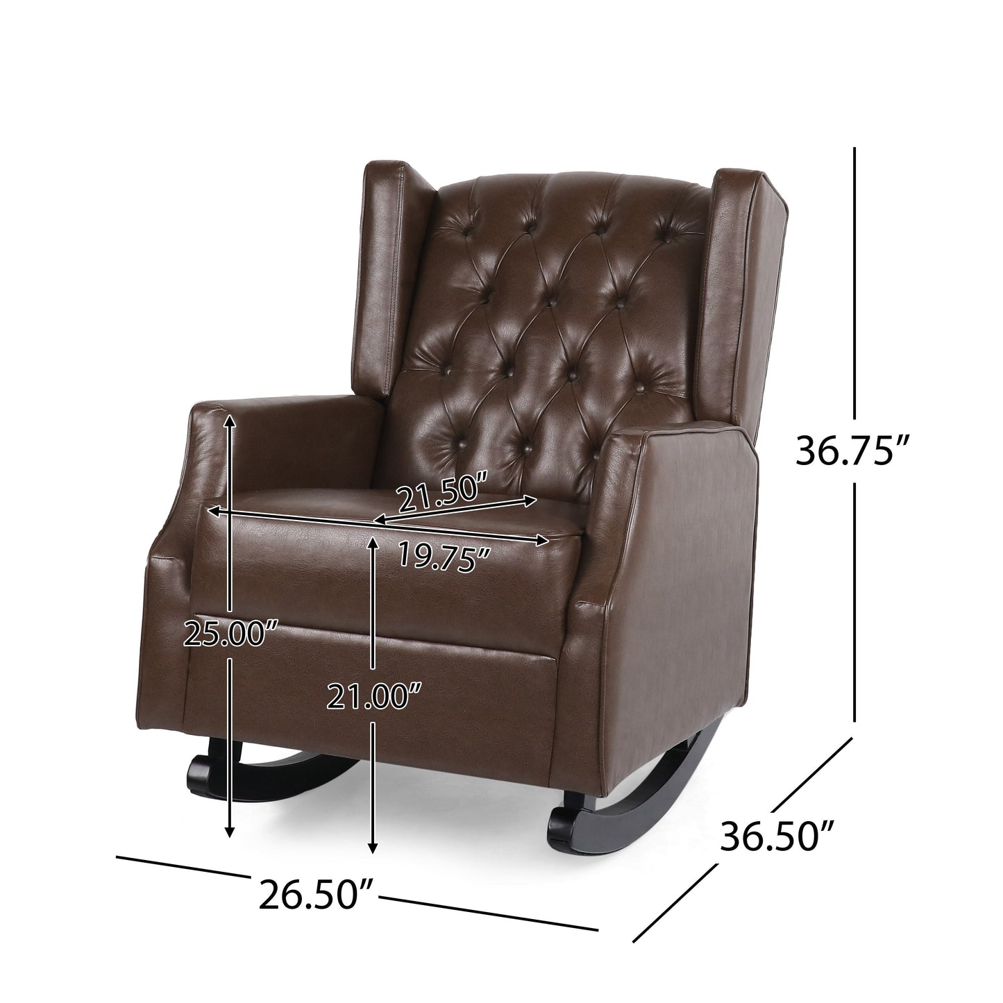 Fauteuil à bascule en similicuir Roomfitters avec capitonnage à boutons et design à oreilles, chaise d'appoint rembourrée pour chambre d'enfant