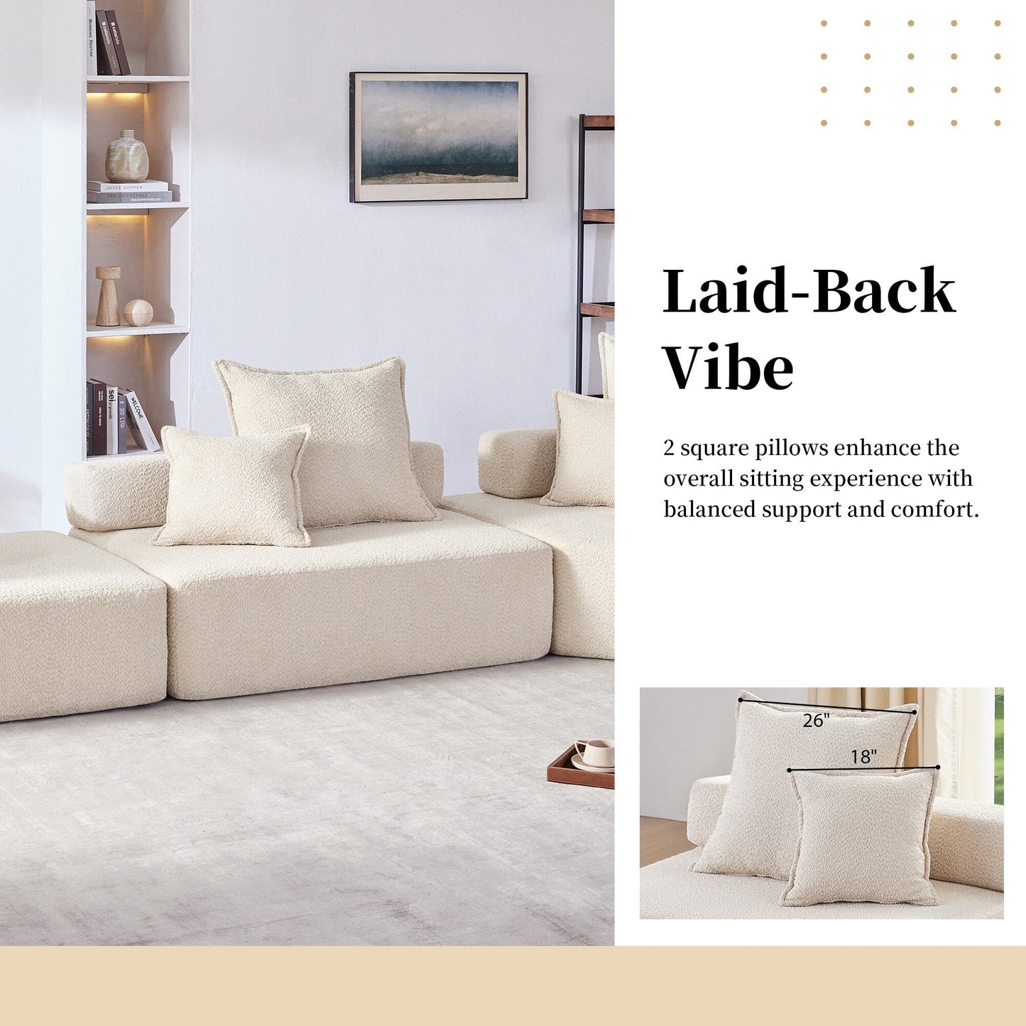 Canapé d'angle modulaire Roomfitters avec ensemble de 3 pièces en tissu bouclé, canapé de salon convertible rembourré de mousse, beige