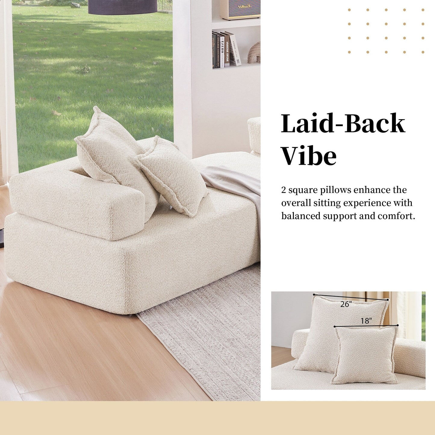 Structure spéciale Roomfitters pour canapé d'angle modulaire en U, canapé de sol rembourré en boucle avec assise en mousse, beige