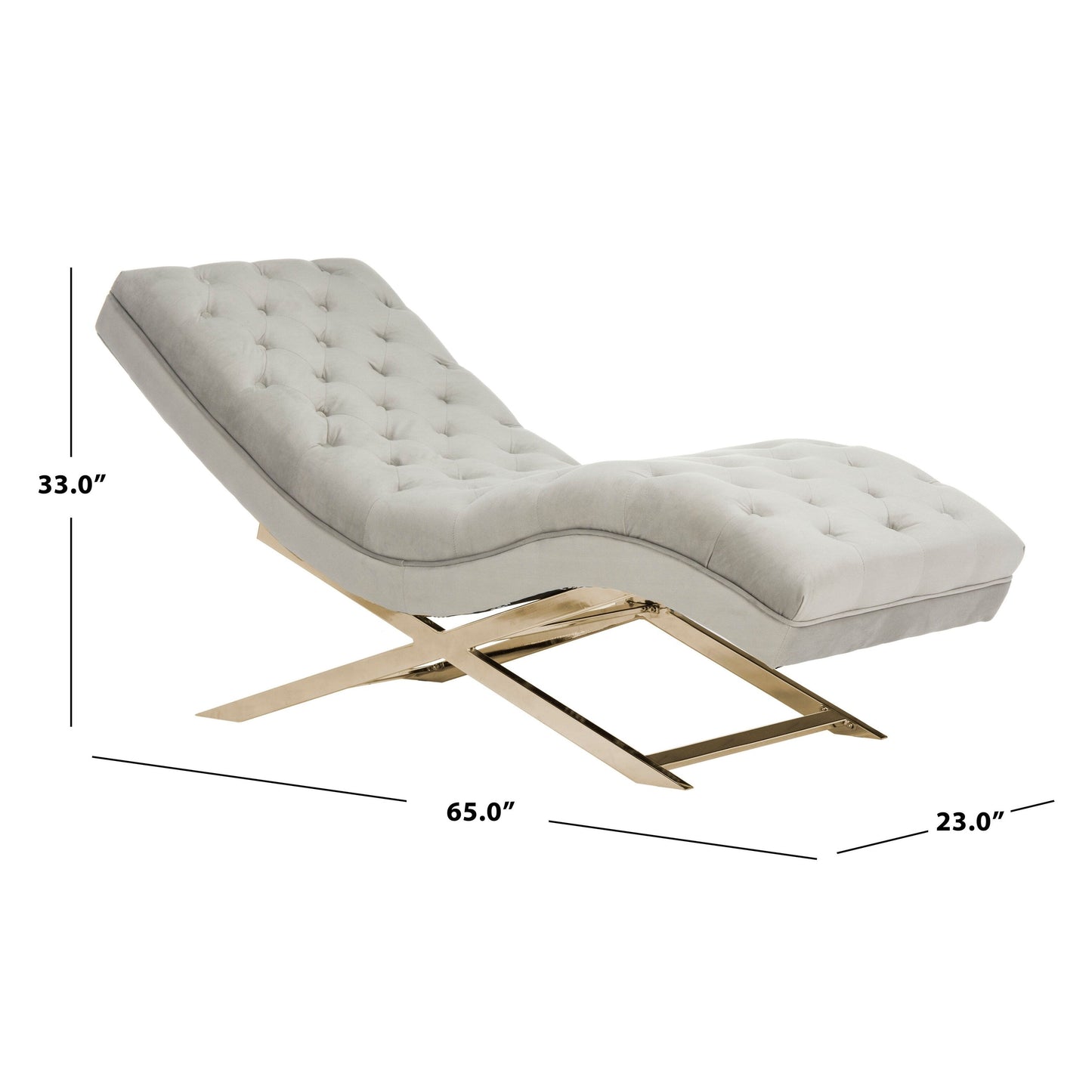 Chaise longue SAFAVIEH Monroe gris/doré avec coussin rond - 65' x 23' x 33'