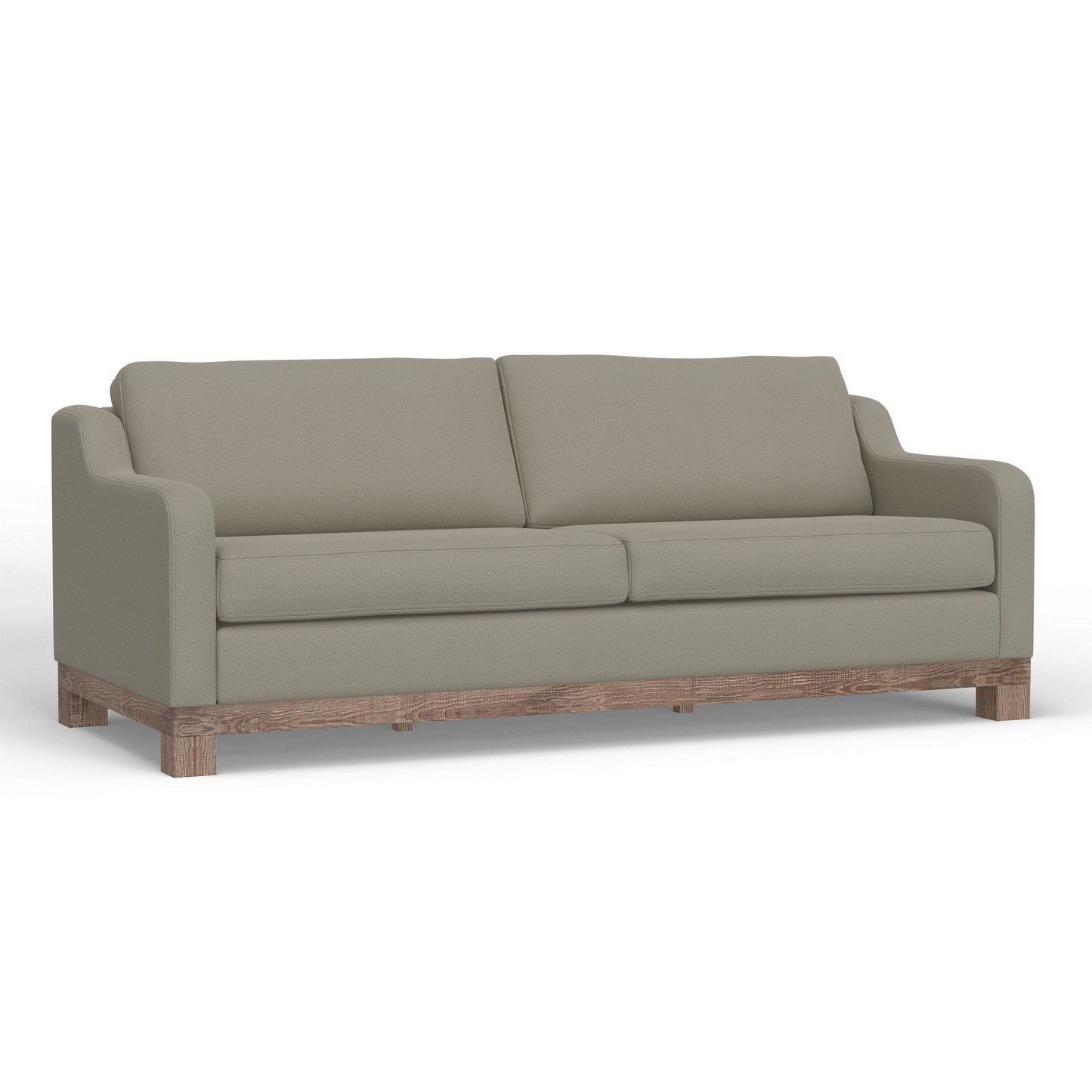 Canapé Sama, 2 coussins décoratifs, 230 cm, bois massif, polyester gris amande