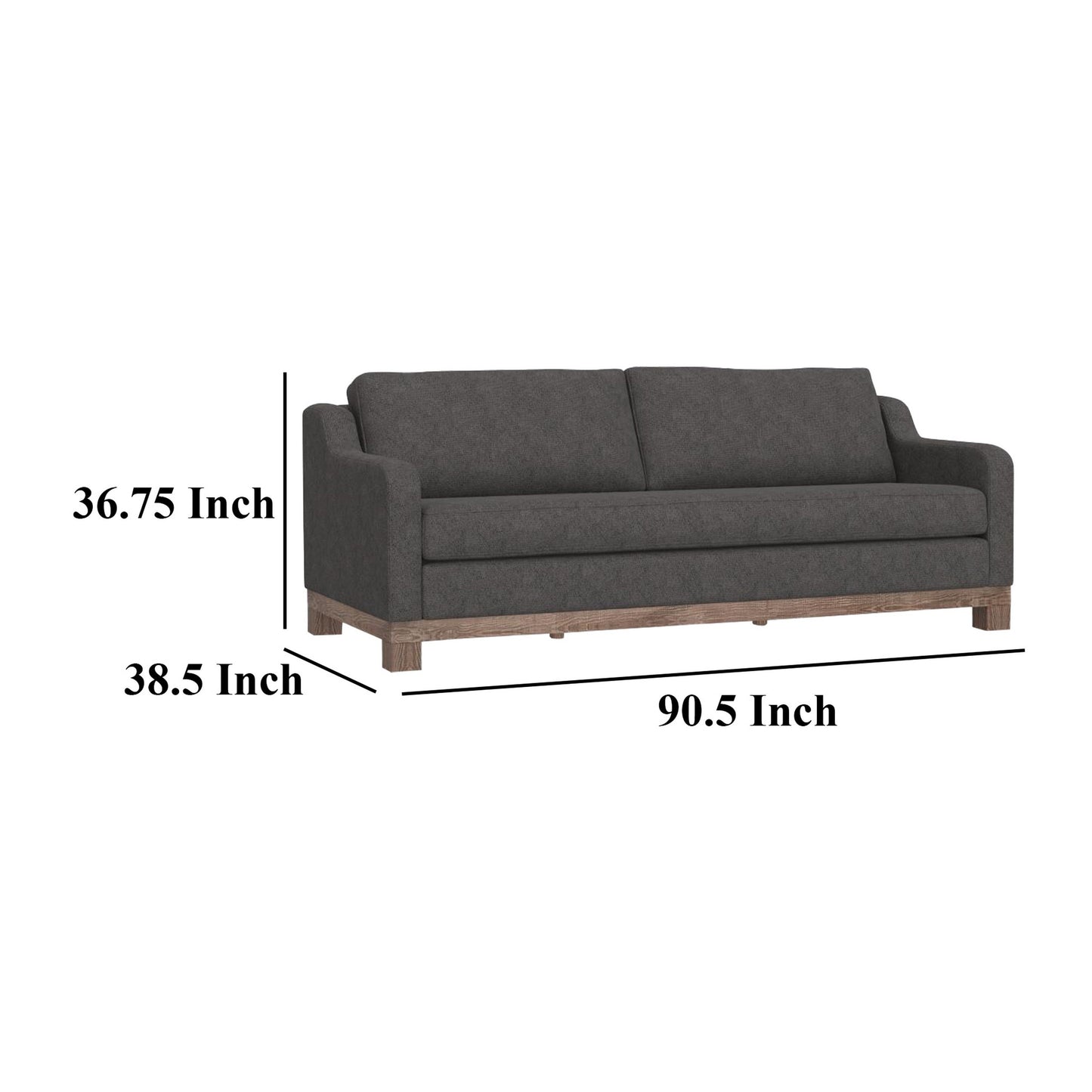 Canapé Sama, 2 coussins décoratifs, polyester gris fer, 91 pouces, style banc