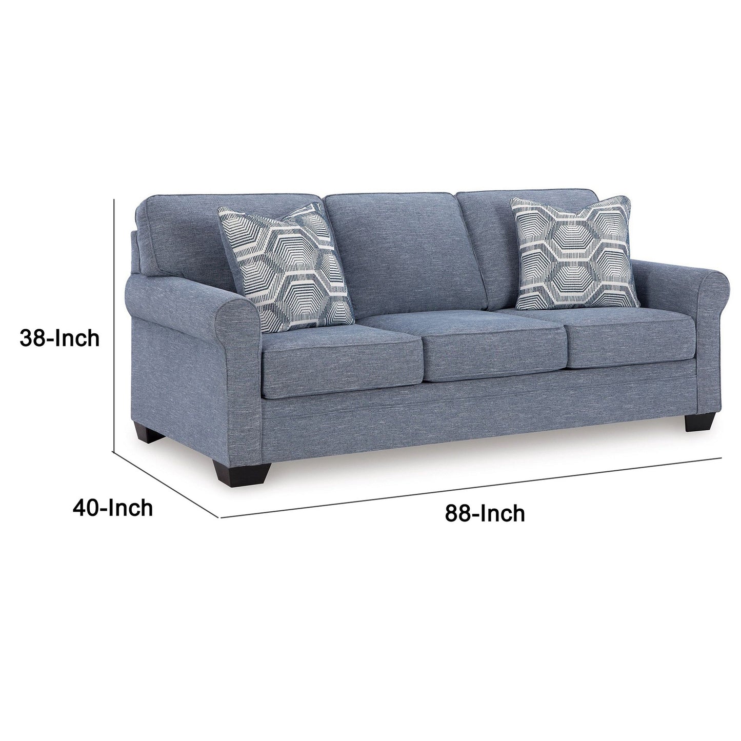 Canapé-lit Sano Queen, polyester bleu, 2 coussins décoratifs, 223 cm