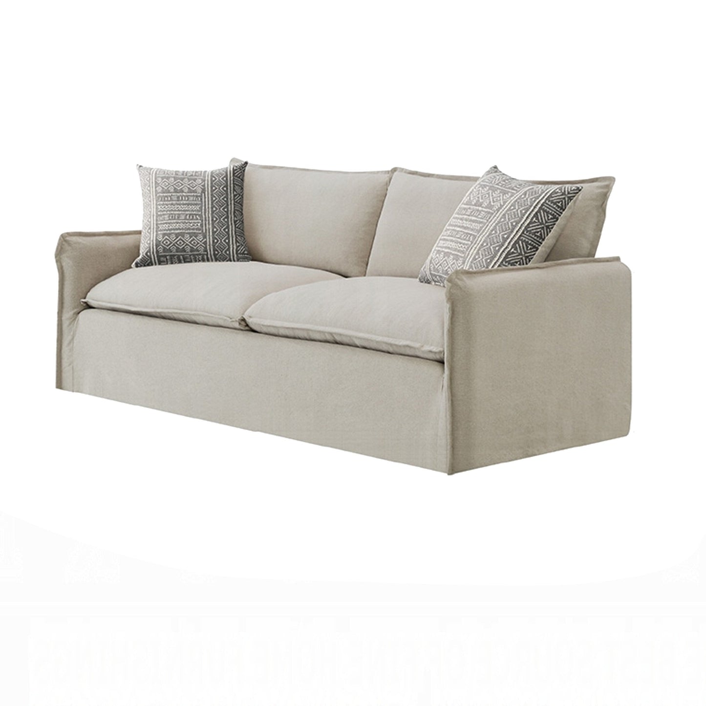 Canapé Savoir, 2 coussins décoratifs, tissu en lin beige contemporain 84 pouces