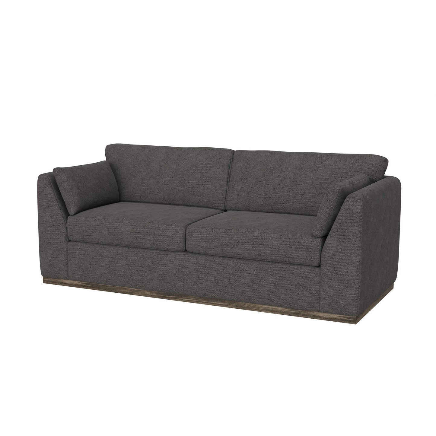Canapé Sian, polyester gris fer, 2 coussins décoratifs, pin massif, 228 cm