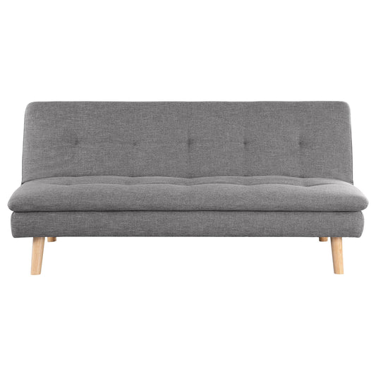 Canapé-lit convertible Siana, tissu gris capitonné, bois brun, 183 cm