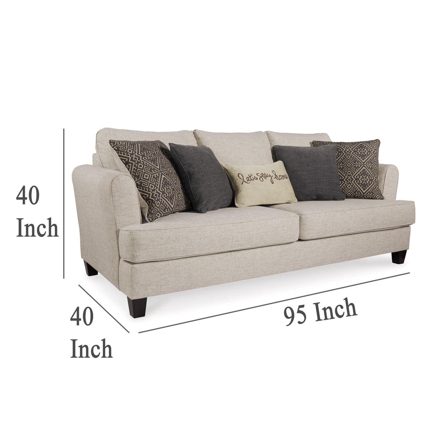 Canapé-lit Queen Sidwell, polyester beige, 5 coussins décoratifs, 95 pouces