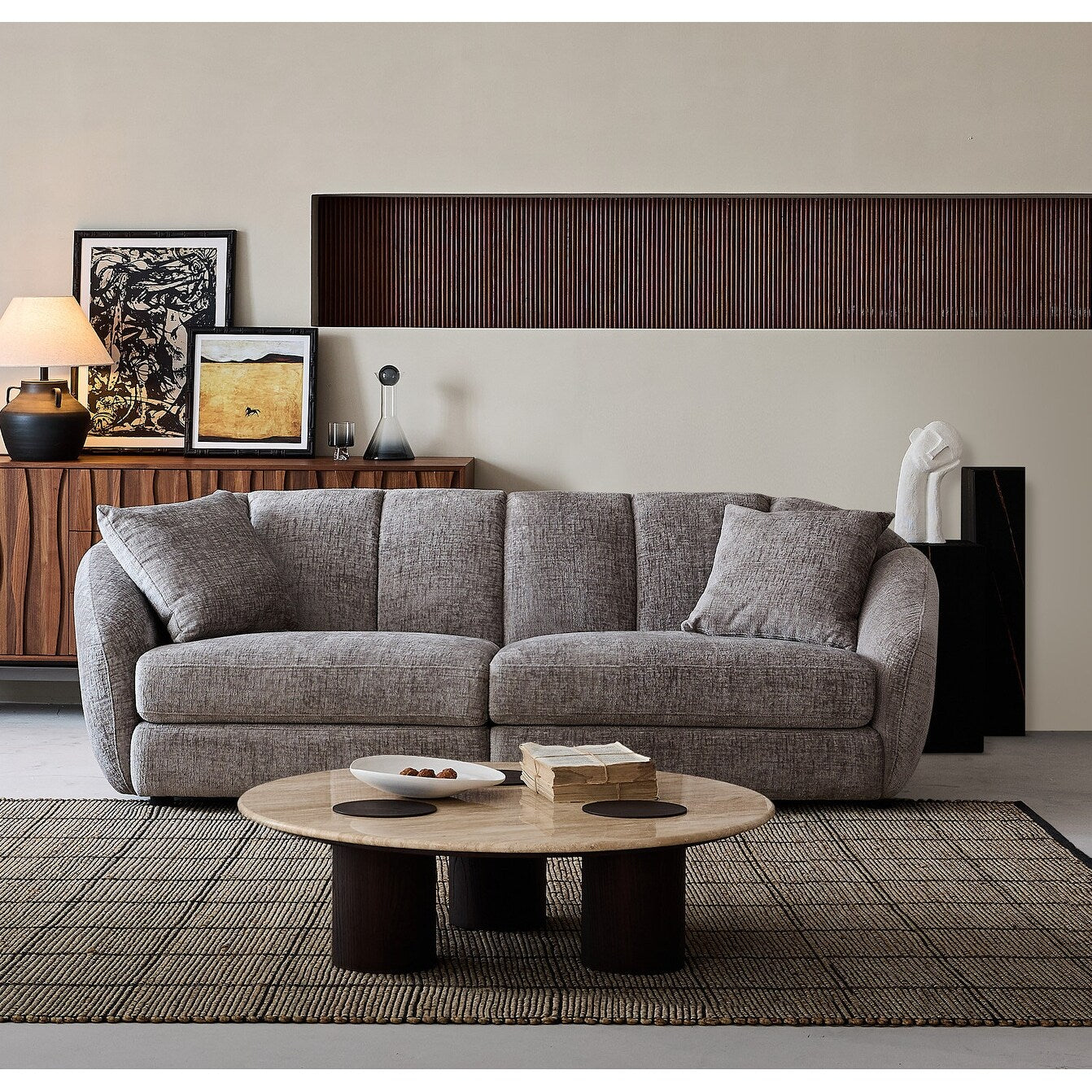 Canapé sectionnel rectangulaire en tissu chenille avec accoudoirs inclinés Canapé festonné