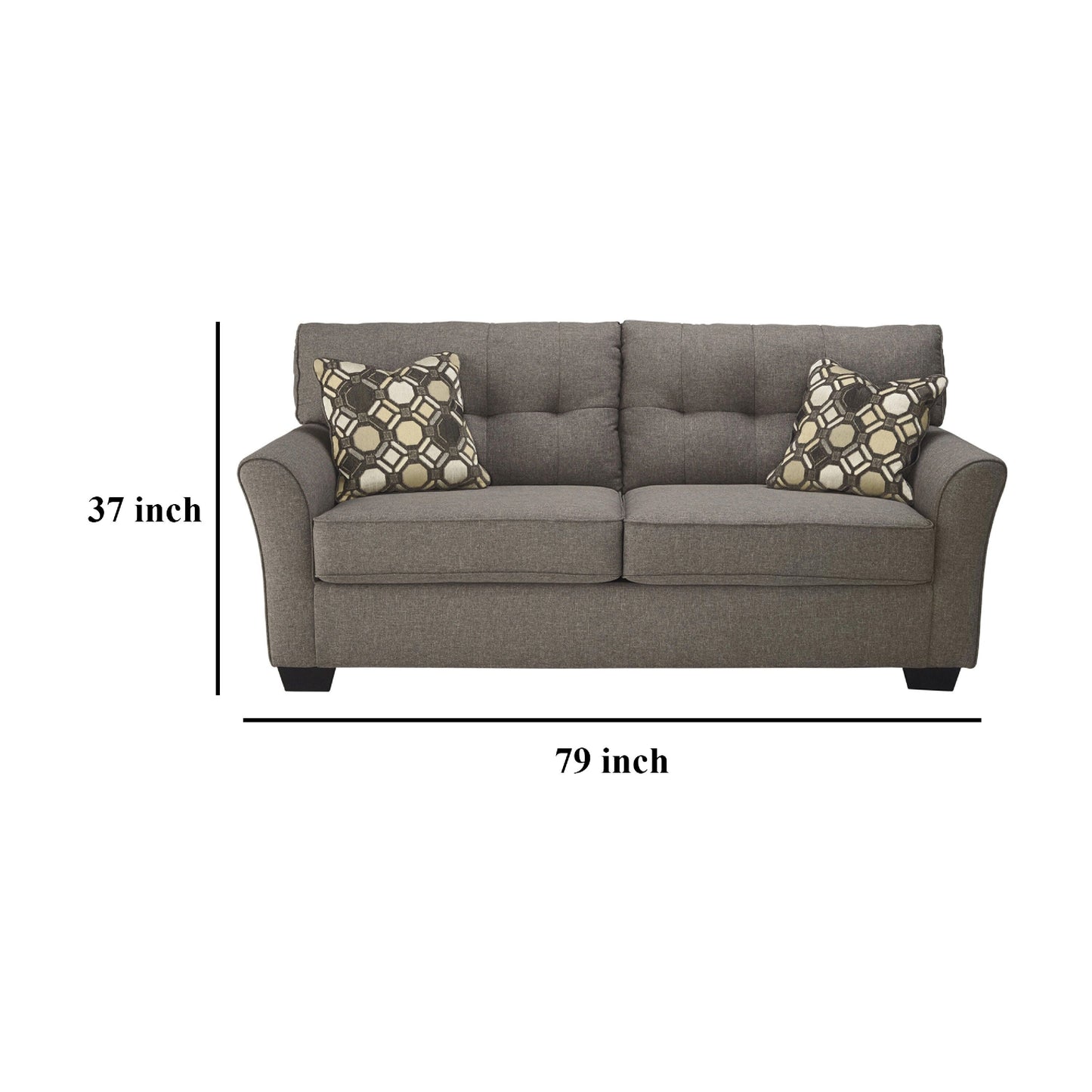 Canapé Sona, polyester gris ardoise, 2 coussins décoratifs, 200 cm