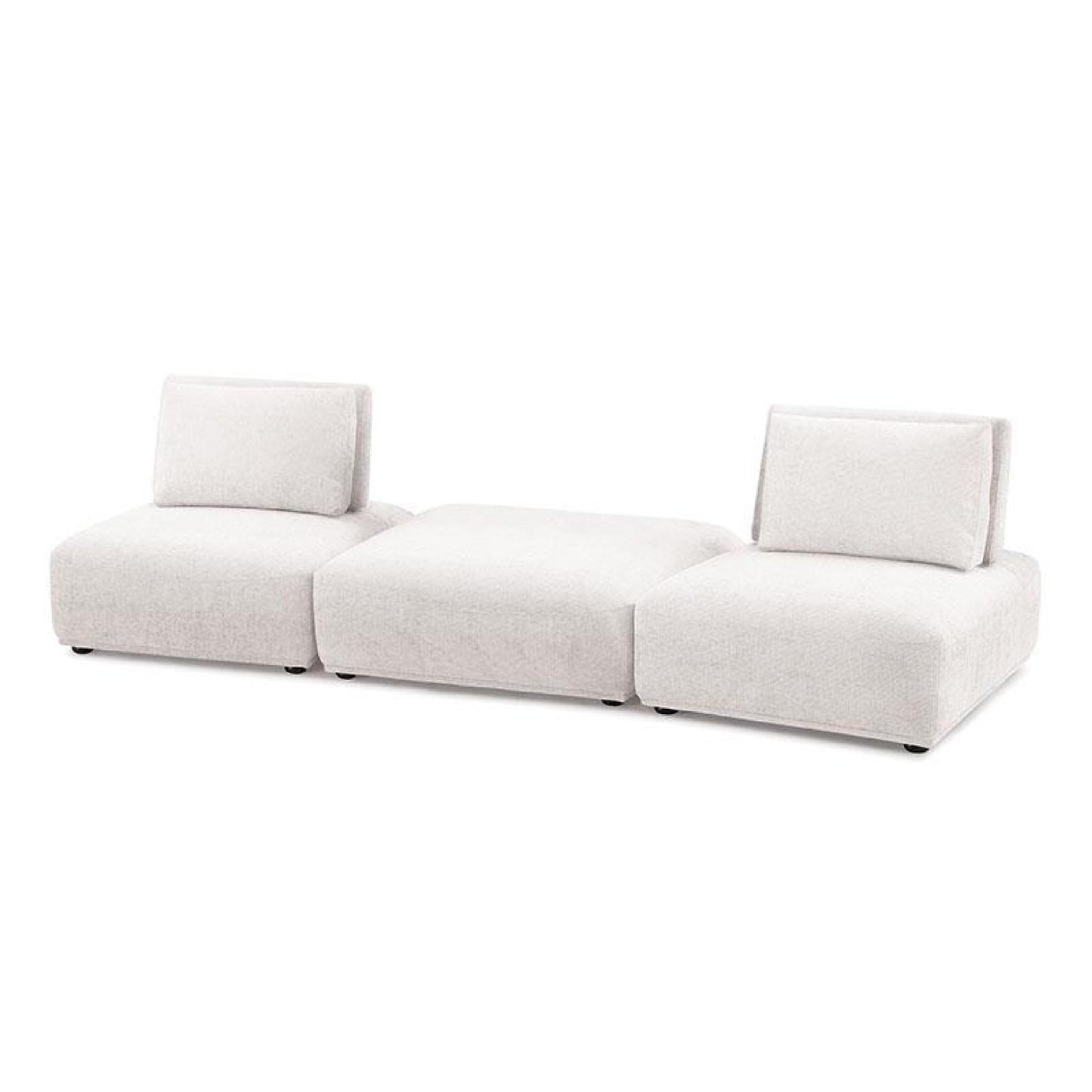 Canapé modulable 2 places Stavan, ottoman, boucle blanche, dossiers réglables