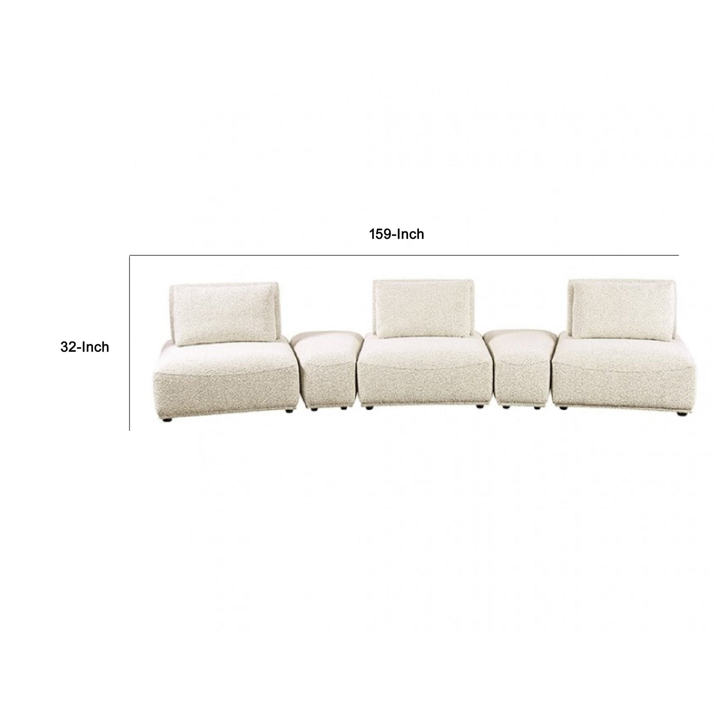 Canapé modulable incurvé 3 places Stavan, beige bouclé, profondeur d'assise réglable