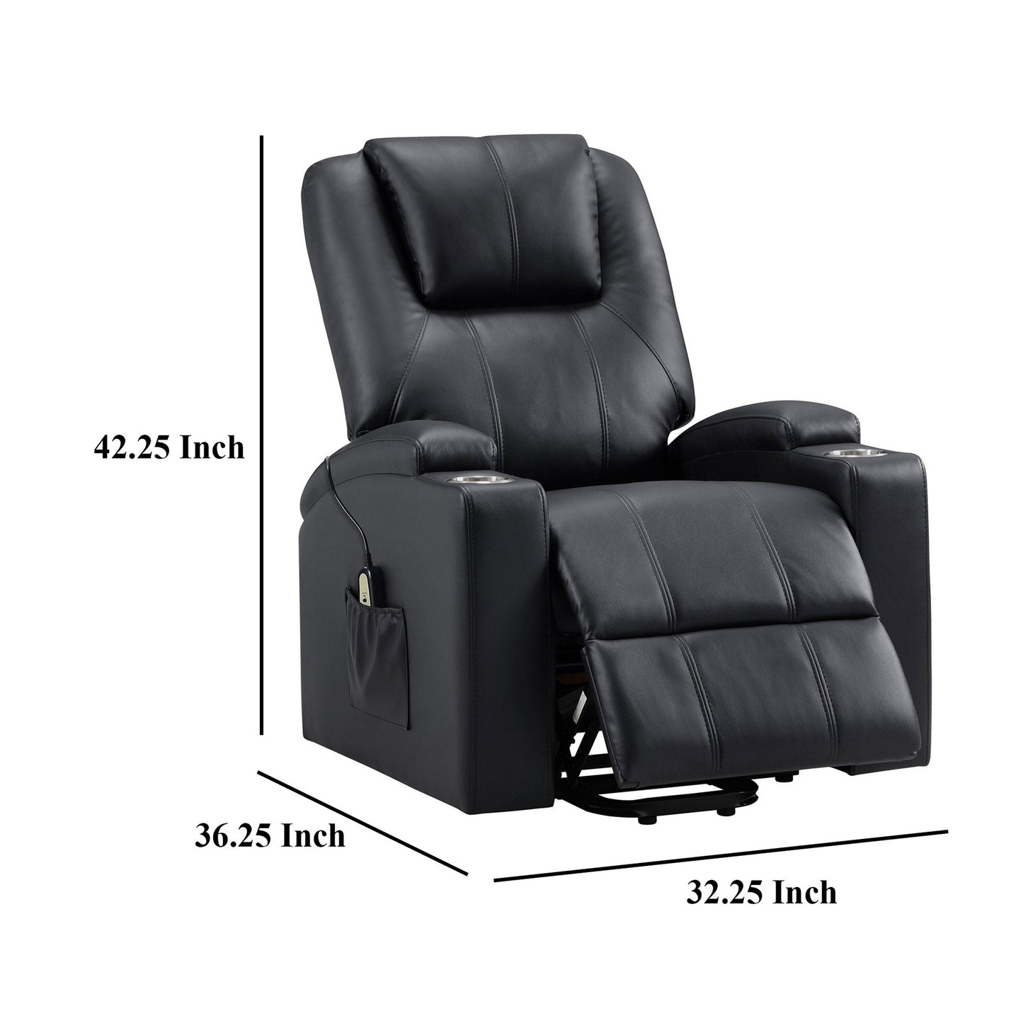 Fauteuil inclinable électrique Stoy Power Lift, massage, 91 cm, similicuir noir