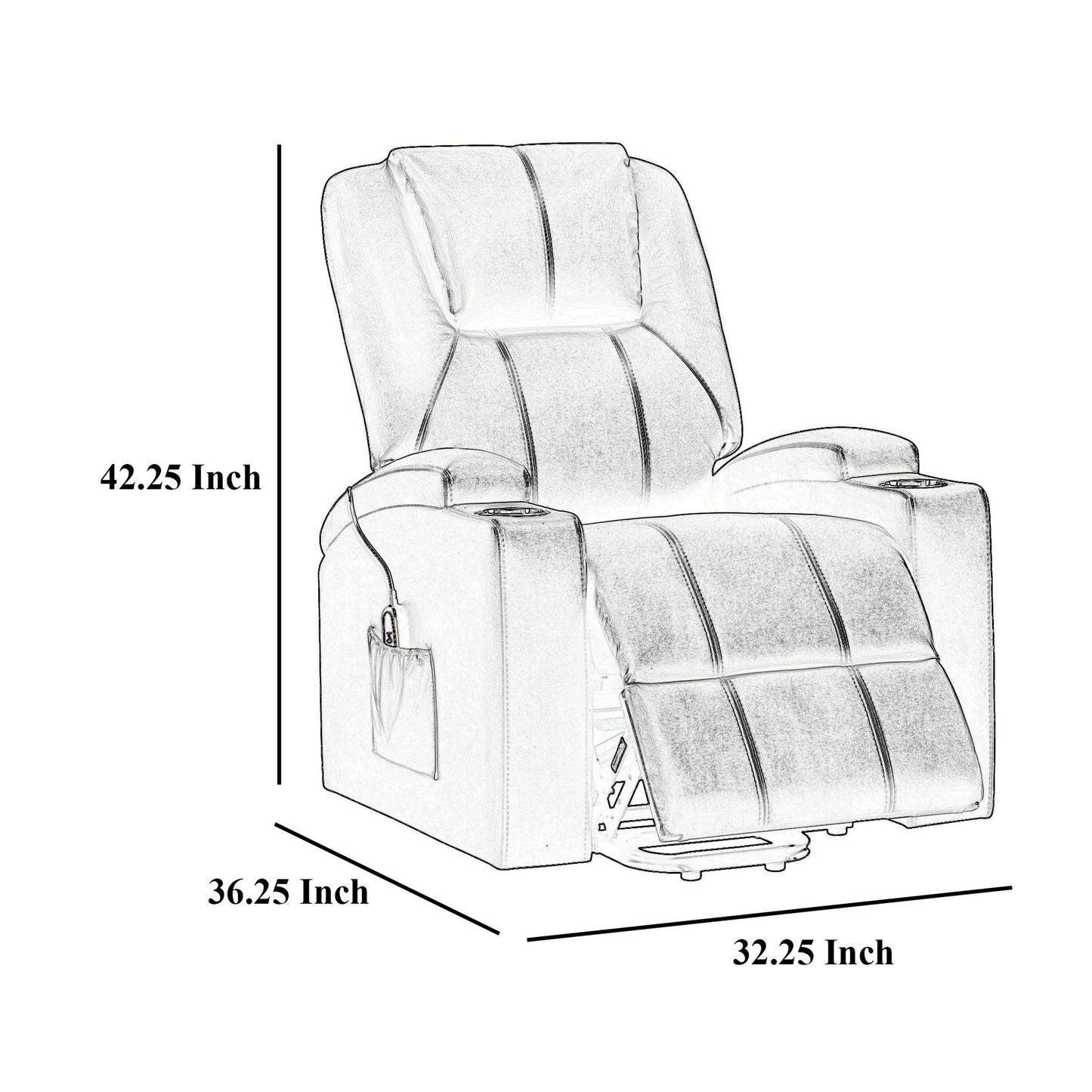 Fauteuil inclinable électrique Stoy Power Lift, massage, 91 cm, similicuir marron