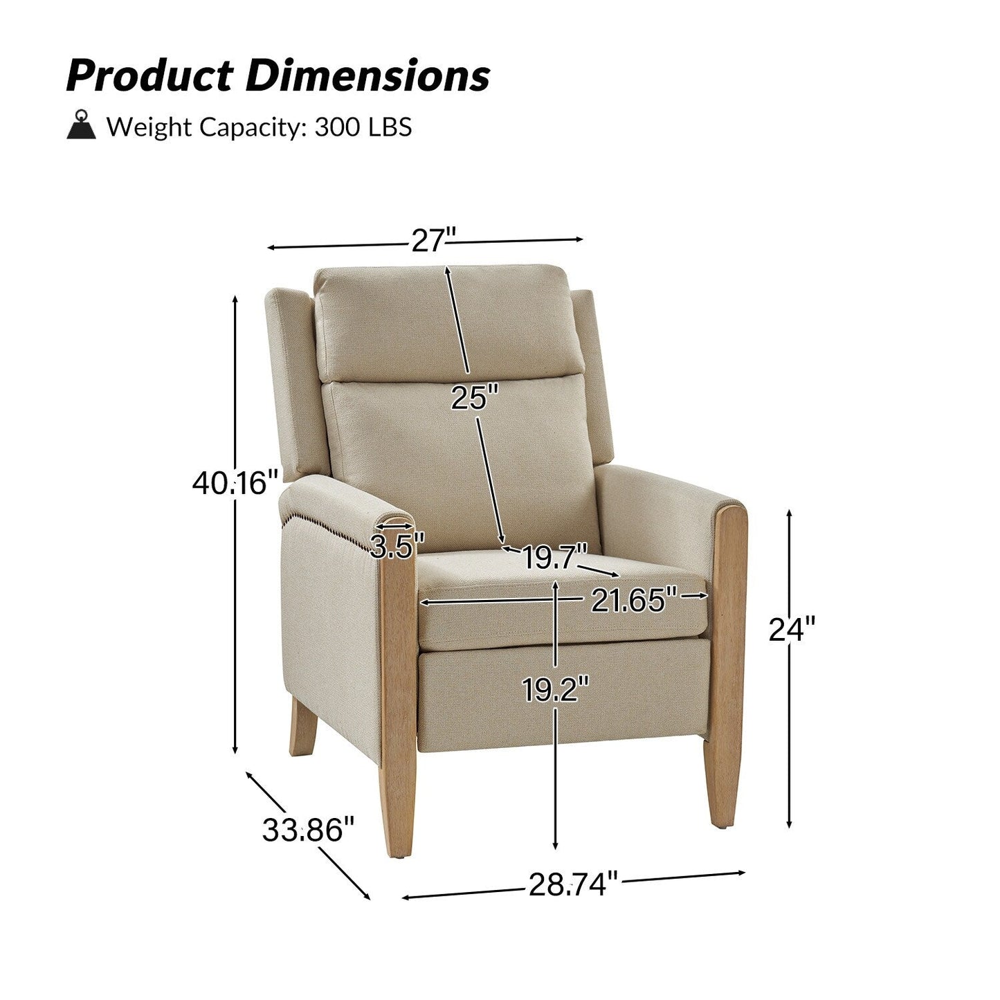 Fauteuil inclinable manuel de transition Suares avec pieds en bois massif par HULALA HOME